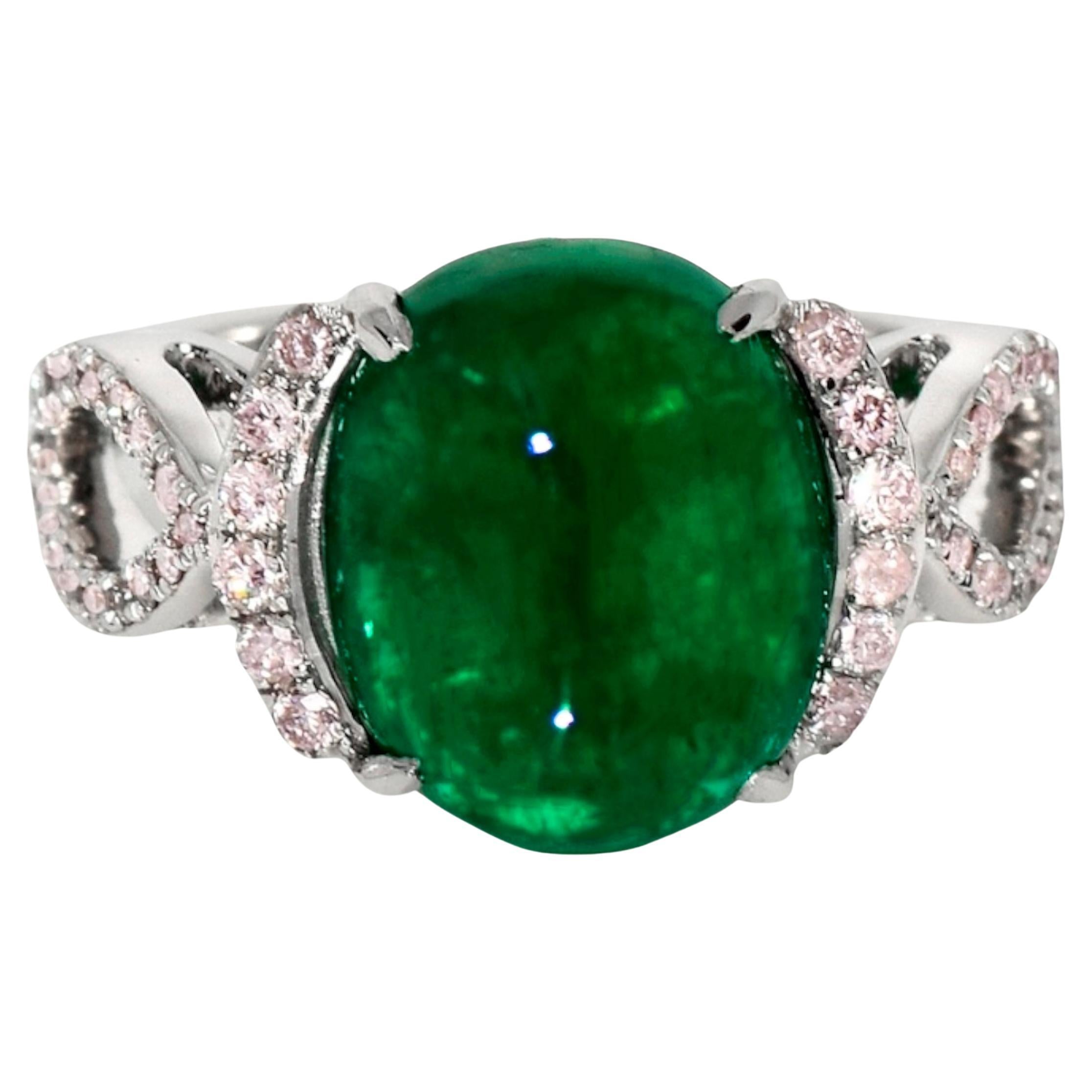 Anello di fidanzamento IGI 14K con diamanti rosa e smeraldo da 4,63 carati in stile antico Art Deco