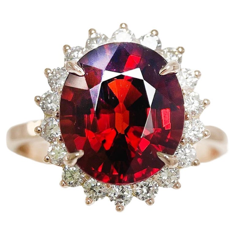Bague En Or Jaune 14 Carats Sertie De Grenats Violets Rhodolite Et De Diamants - Taille 55 - Occasion - Bijou Précieux