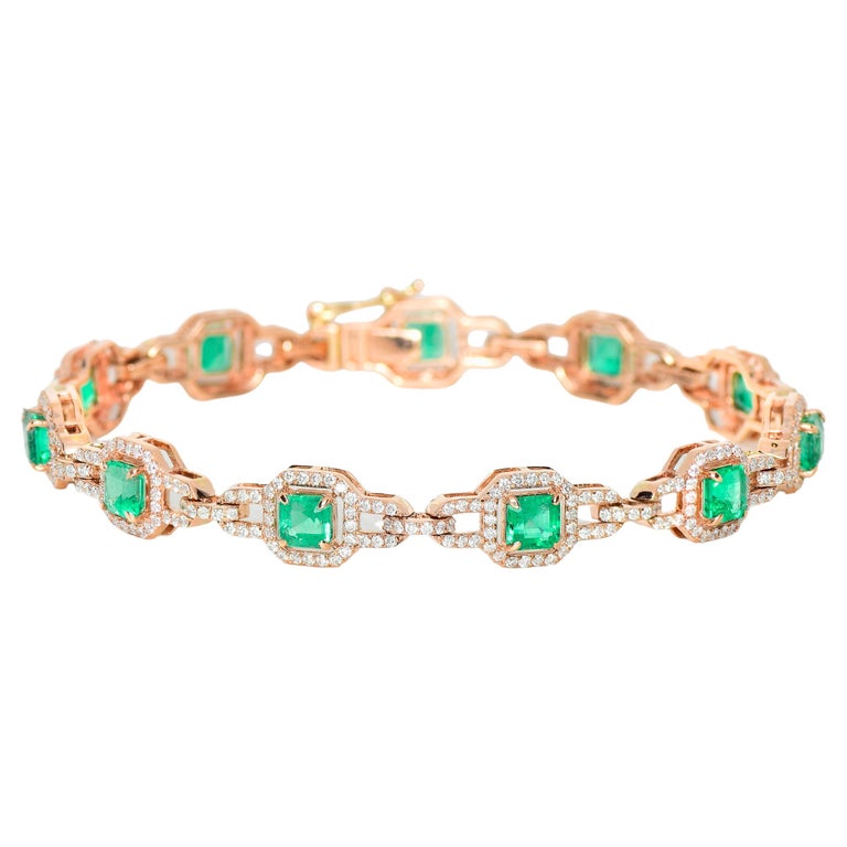 IGI 14k 4.66 Carat Emerald and Diamonds Antique Art Deco Style Tennis