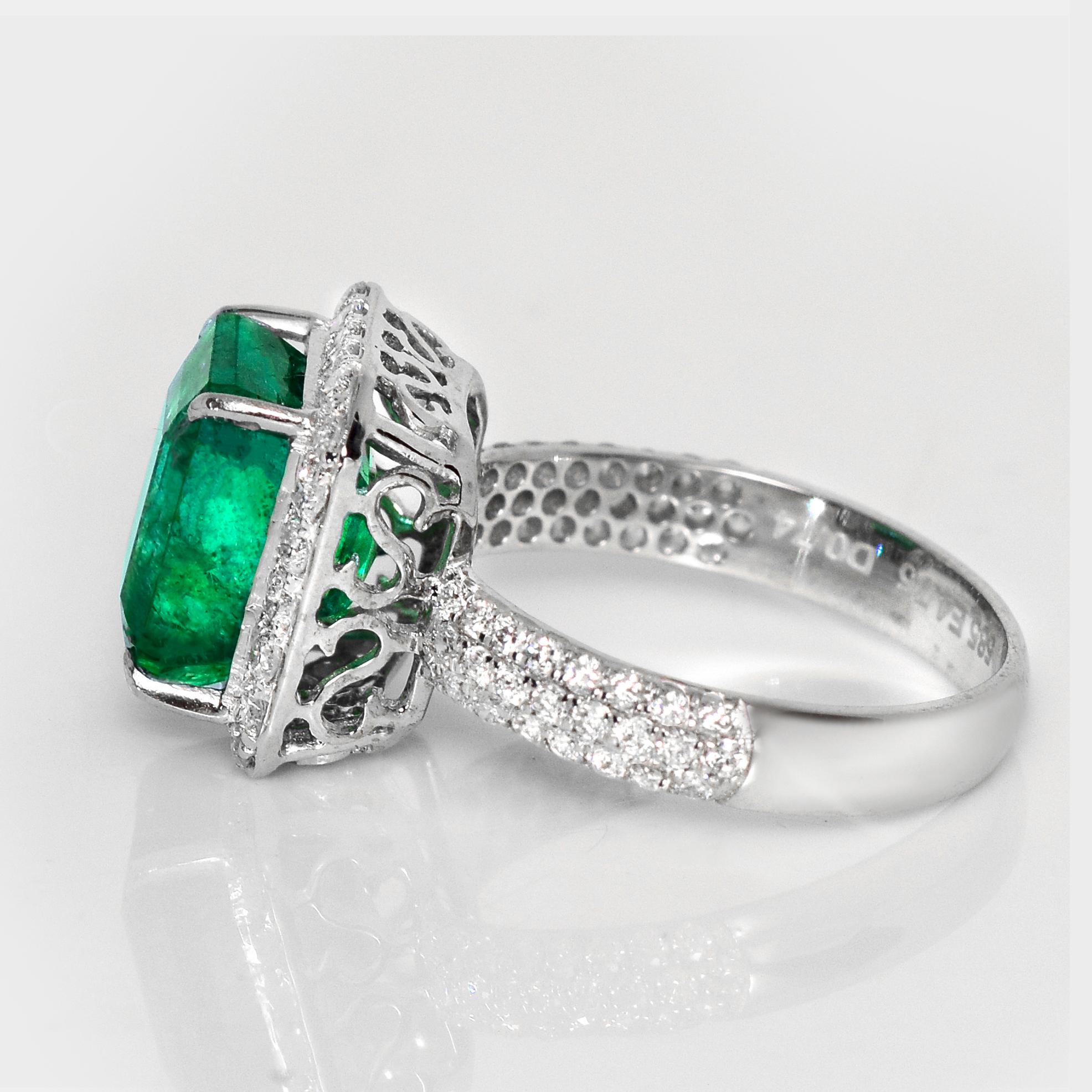 IGI 14K 4.75 Ct Natural Emerald&Diamonds Antique Engagement Ring For Sale 1