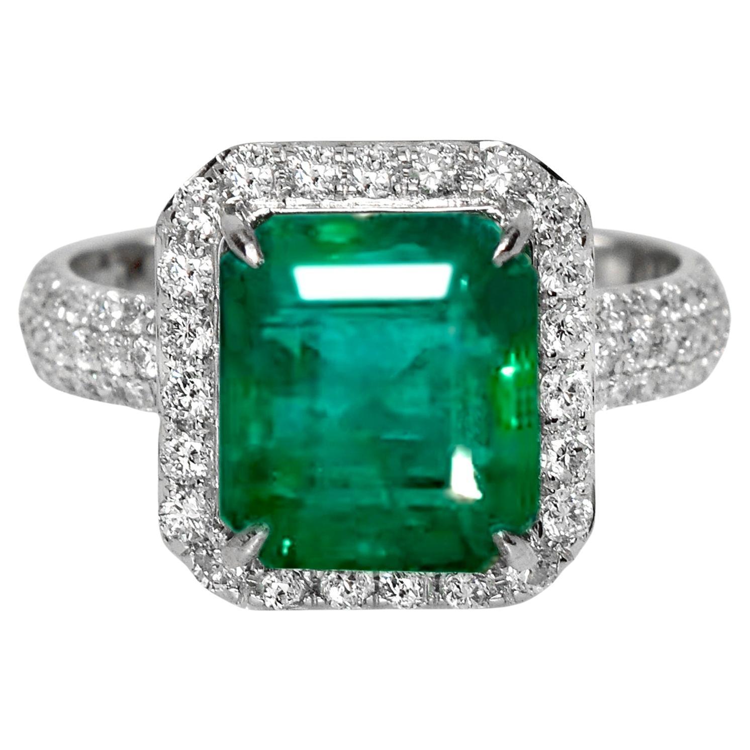 IGI 14K 4.75 Ct Natural Emerald&Diamonds Antique Engagement Ring