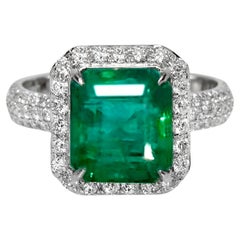IGI 14K 4.75 Ct Natural Emerald&Diamonds Antique Engagement Ring