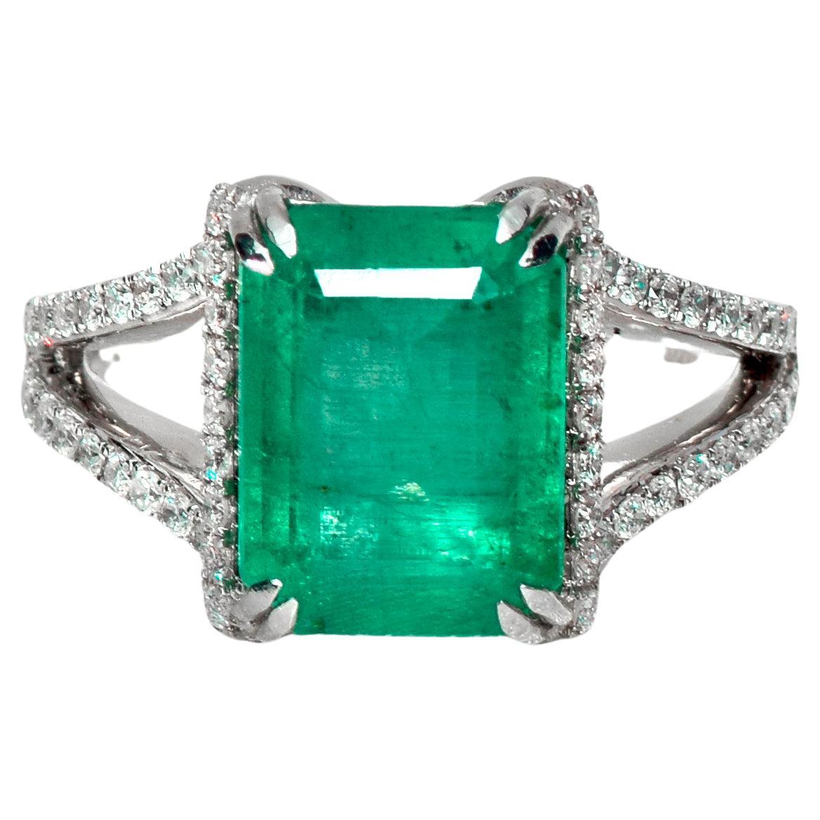 IGI 14k 4.77ctw Natural Emerald Diamond Antique Art Deco Engagement Ring
