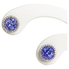 IGI 14k 4.80 Ct Tanzanite&Diamonds Antique Art Deco Style Stud Earrings