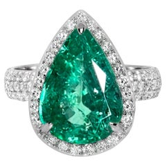 Anello di fidanzamento antico IGI 14K 4,87 Ct Colombia Color Smeraldo e diamanti
