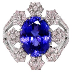 Bague de fiançailles IGI 14K 4.95 ct Tanzanite&Pink Diamond Antique Art Deco