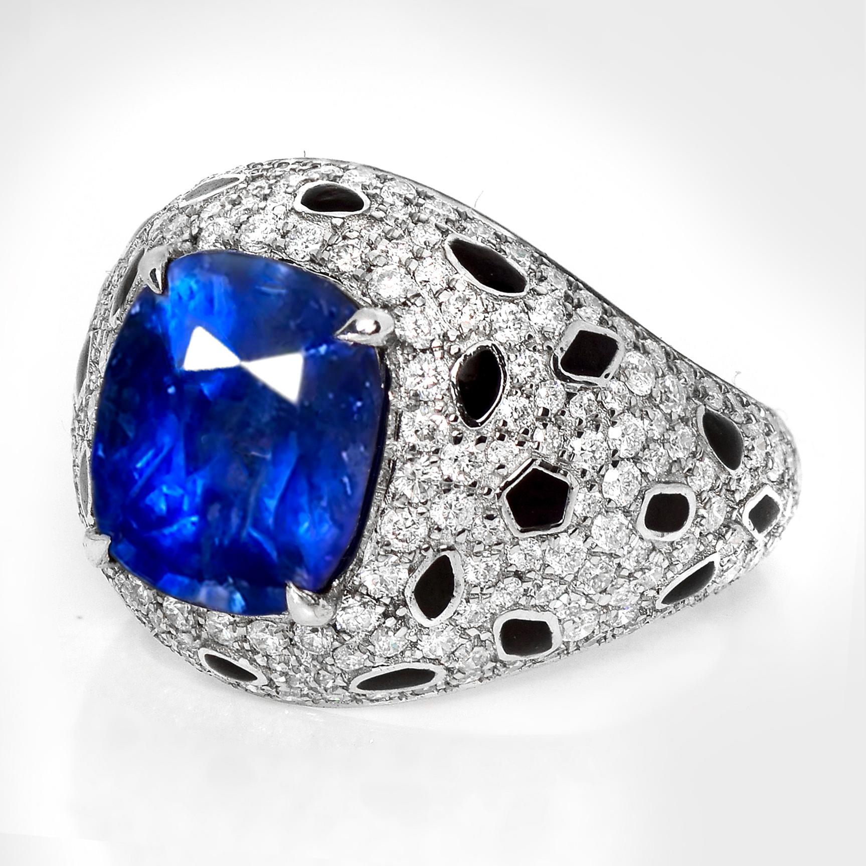 IGI 14K 4.96 Ct Natural Sri Lanka Vivid Blue Sapphire&Diamonds Anillo de compromiso Contemporáneo en venta