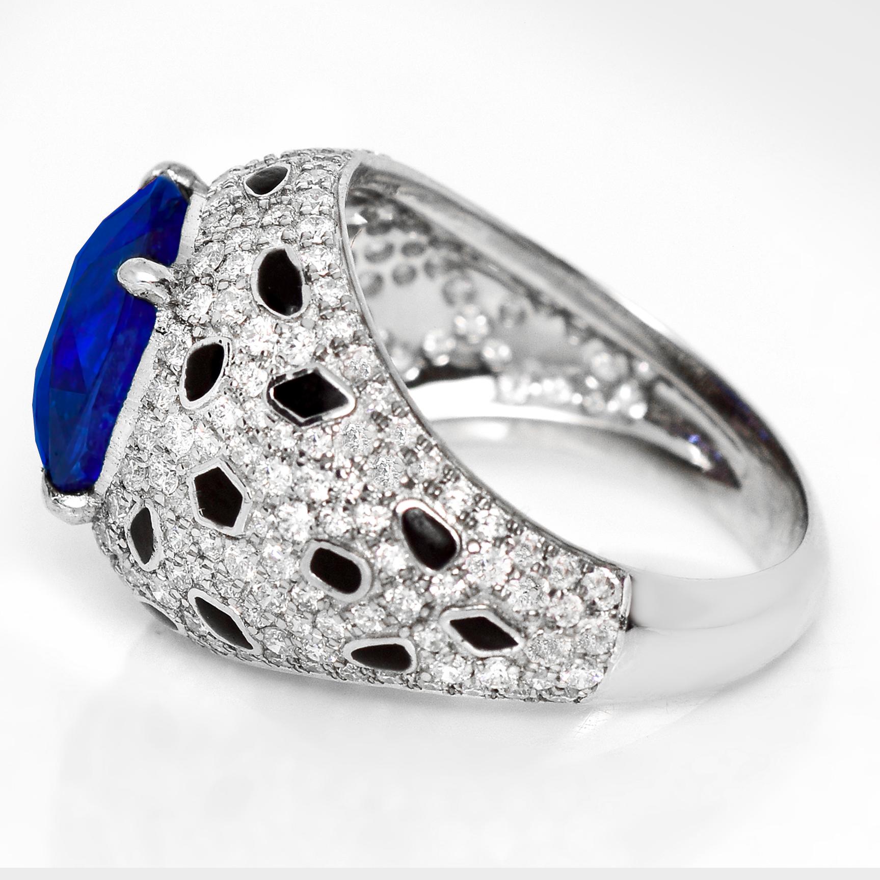 IGI 14K 4.96 Ct Natural Sri Lanka Vivid Blue Sapphire&Diamonds Anillo de compromiso Corte cojín en venta