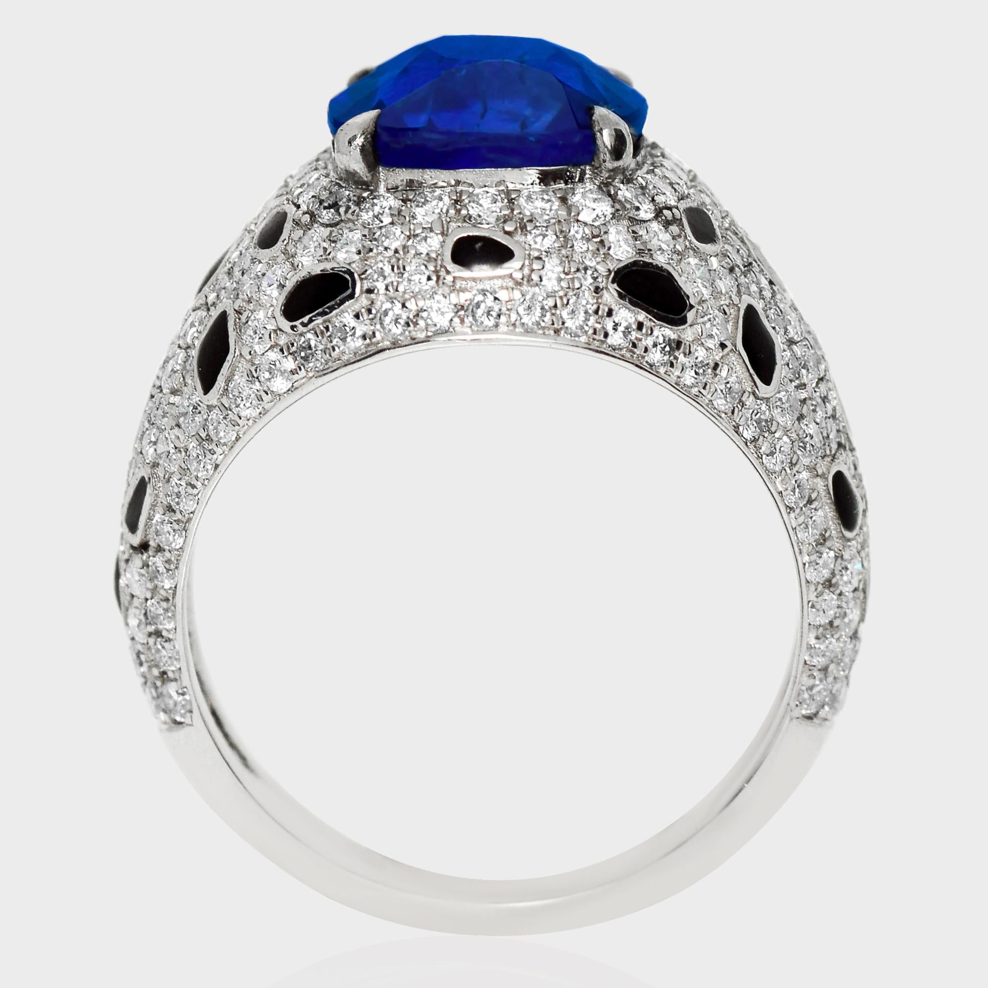 IGI 14K 4.96 Ct Natural Sri Lanka Vivid Blue Sapphire&Diamonds Anillo de compromiso en Nuevo estado para la venta en Kaohsiung City, TW