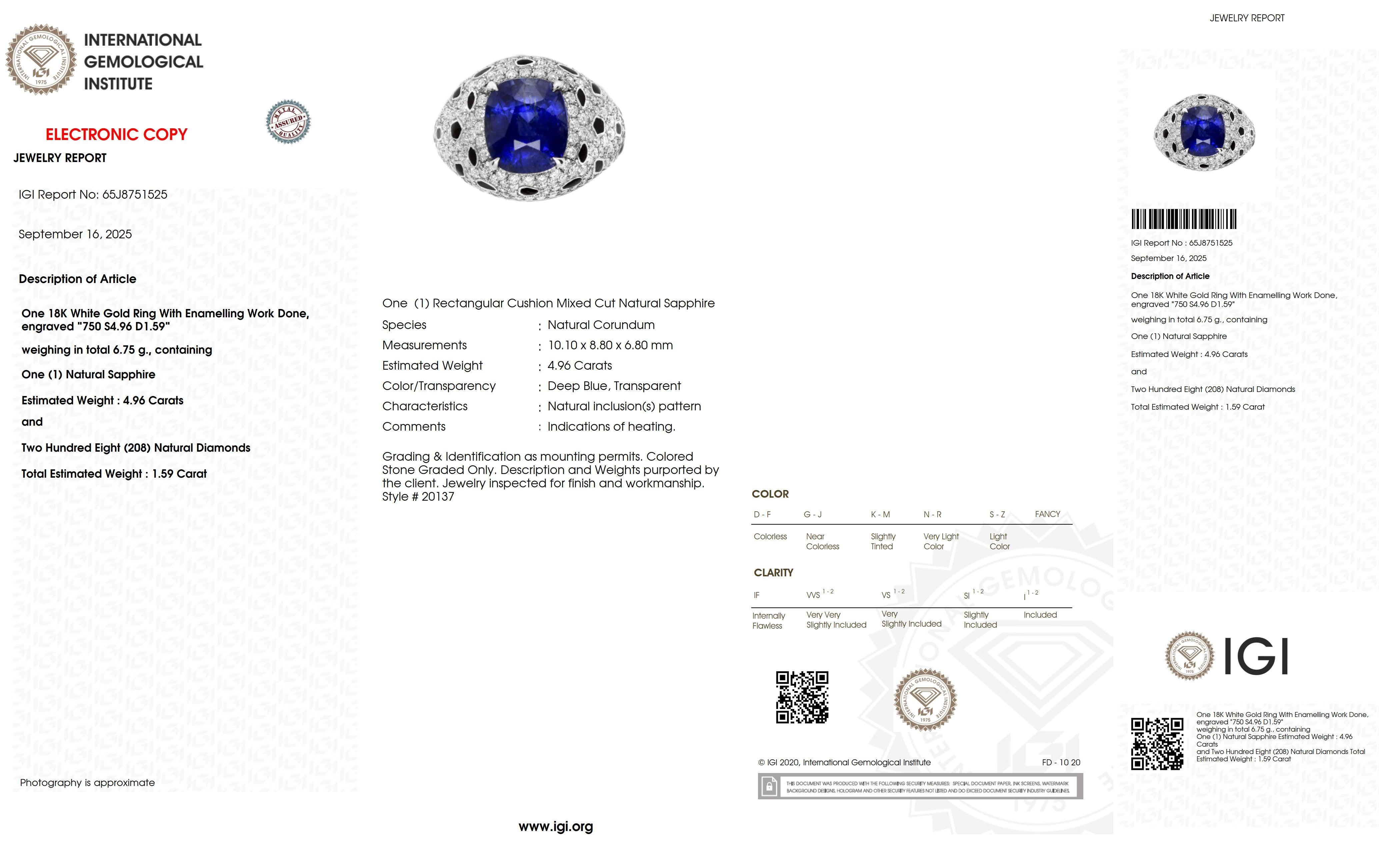 IGI 14K 4.96 Ct Natural Sri Lanka Vivid Blue Sapphire&Diamonds Anillo de compromiso en venta 3