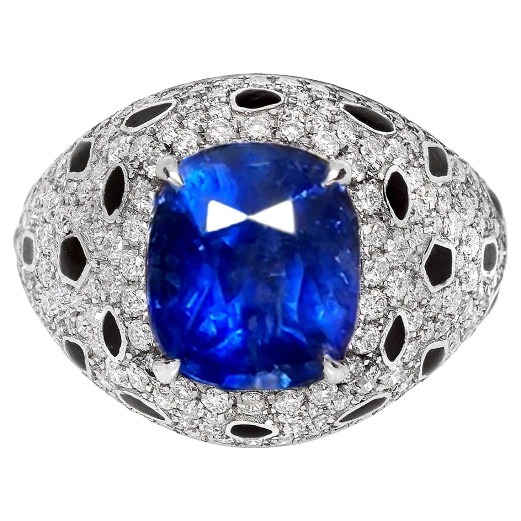 IGI 14K 4.96 Ct Naturel Sri Lanka Vivid Blue Sapphire&Diamonds Bague de fiançailles