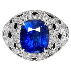 IGI 14K 4.96 Ct Natural Sri Lanka Vivid Blue Sapphire&Diamonds Engagement Ring
