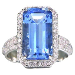 IGI 14K 5.03 Ct Blue Beryl&Pink Diamonds Antique Art Deco Style Engagement Ring