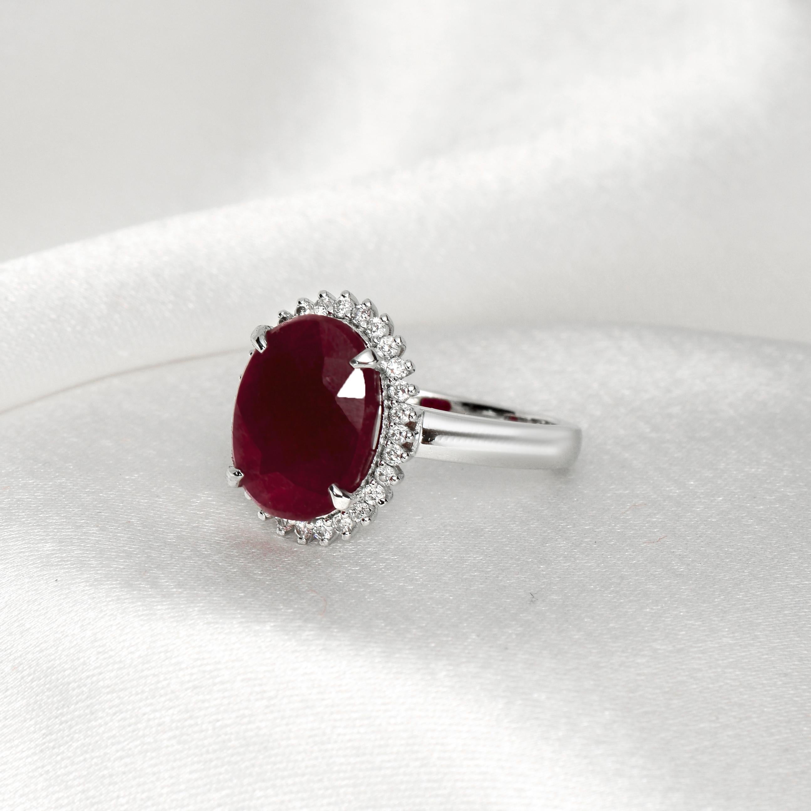 IGI 14K Verlobungsring mit 5,25 Karat natürlichem Rubin und Diamant im antiken Art-déco-Stil (Art déco)