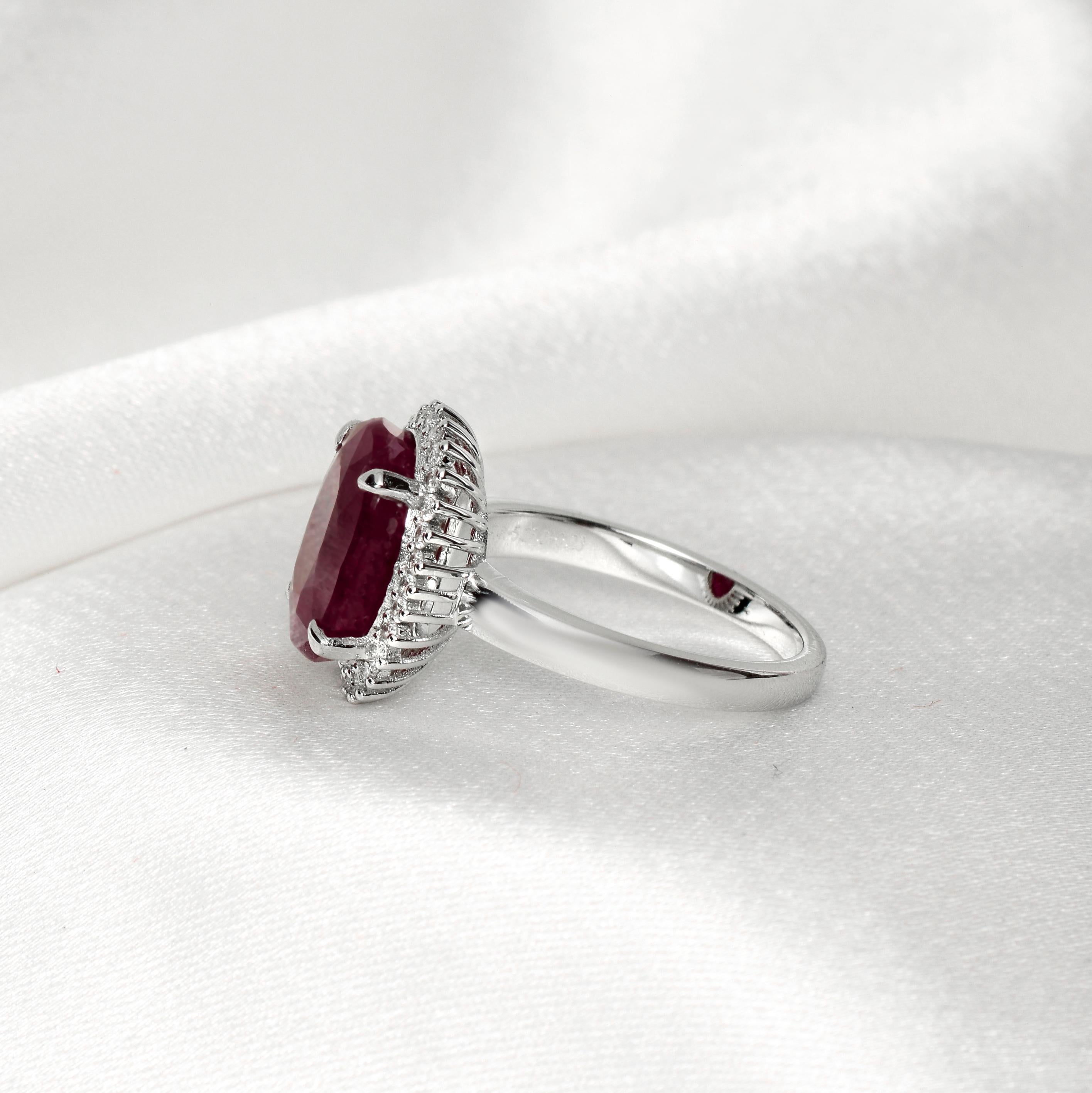 IGI 14K Verlobungsring mit 5,25 Karat natürlichem Rubin und Diamant im antiken Art-déco-Stil (Ovalschliff)