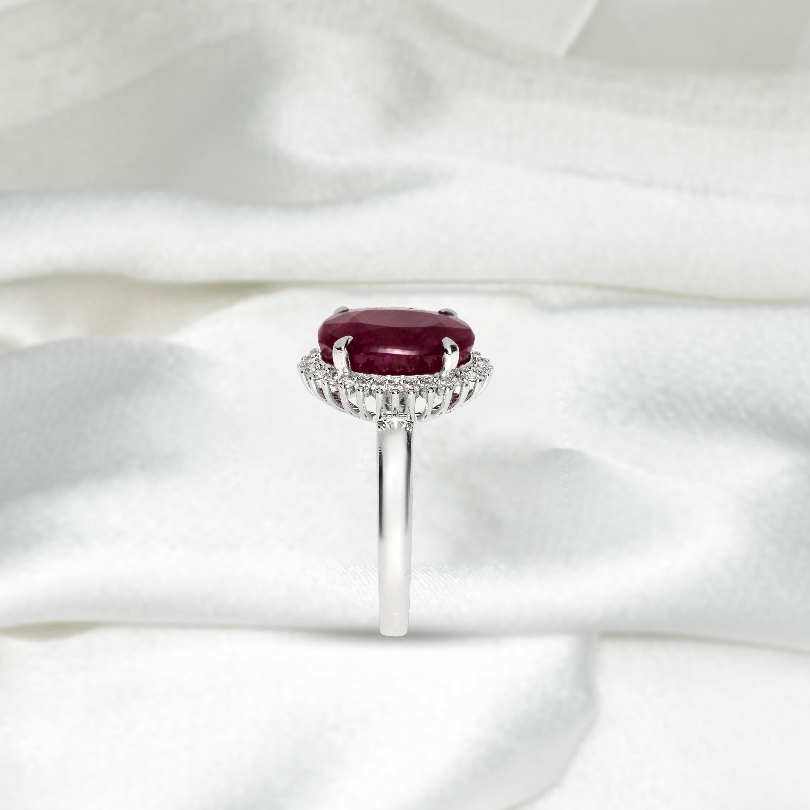 IGI 14K Verlobungsring mit 5,25 Karat natürlichem Rubin und Diamant im antiken Art-déco-Stil Damen