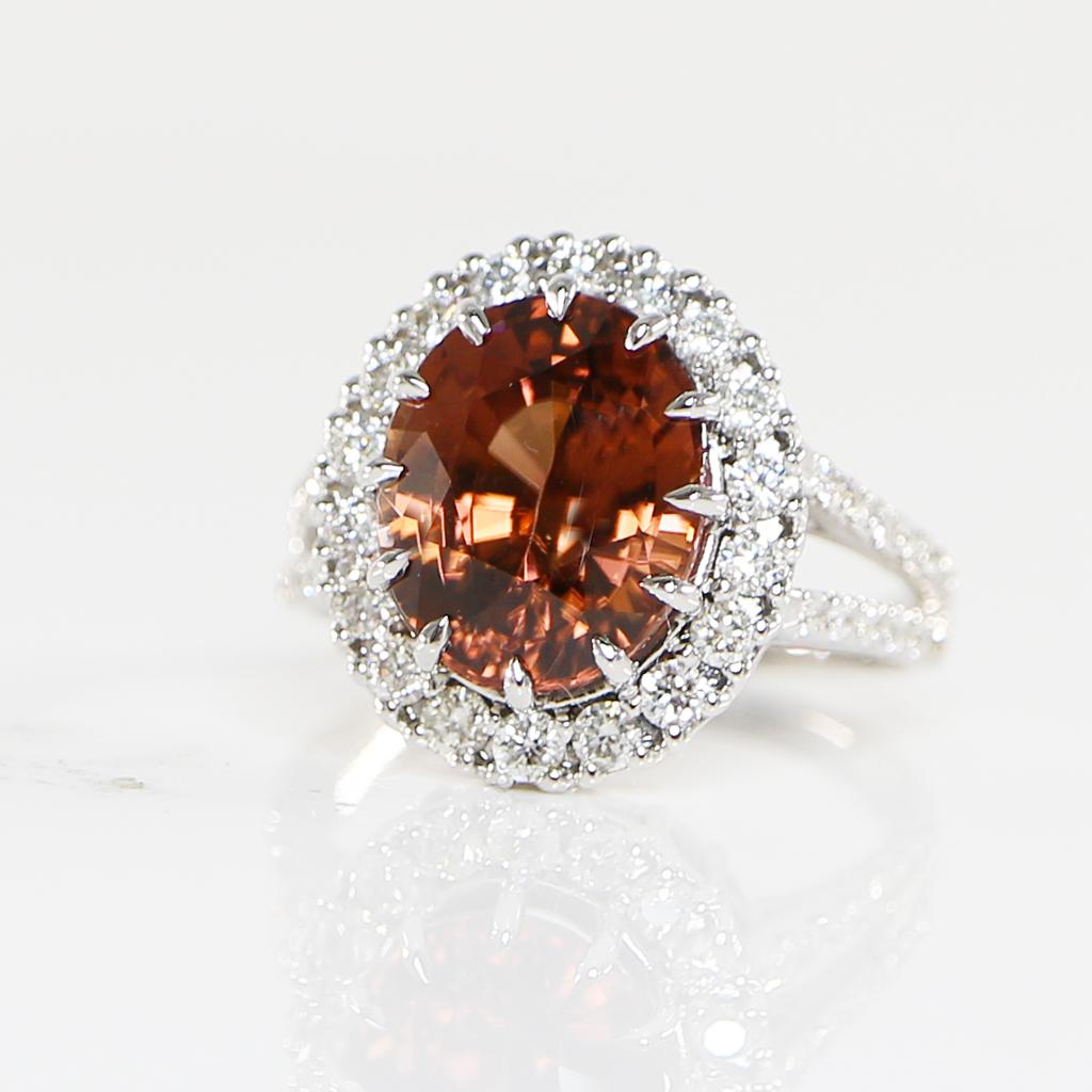Women's IGI 14K 5.34 Ct Natural Zircon & Diamonds Art Deco Style Engagement Ring For Sale