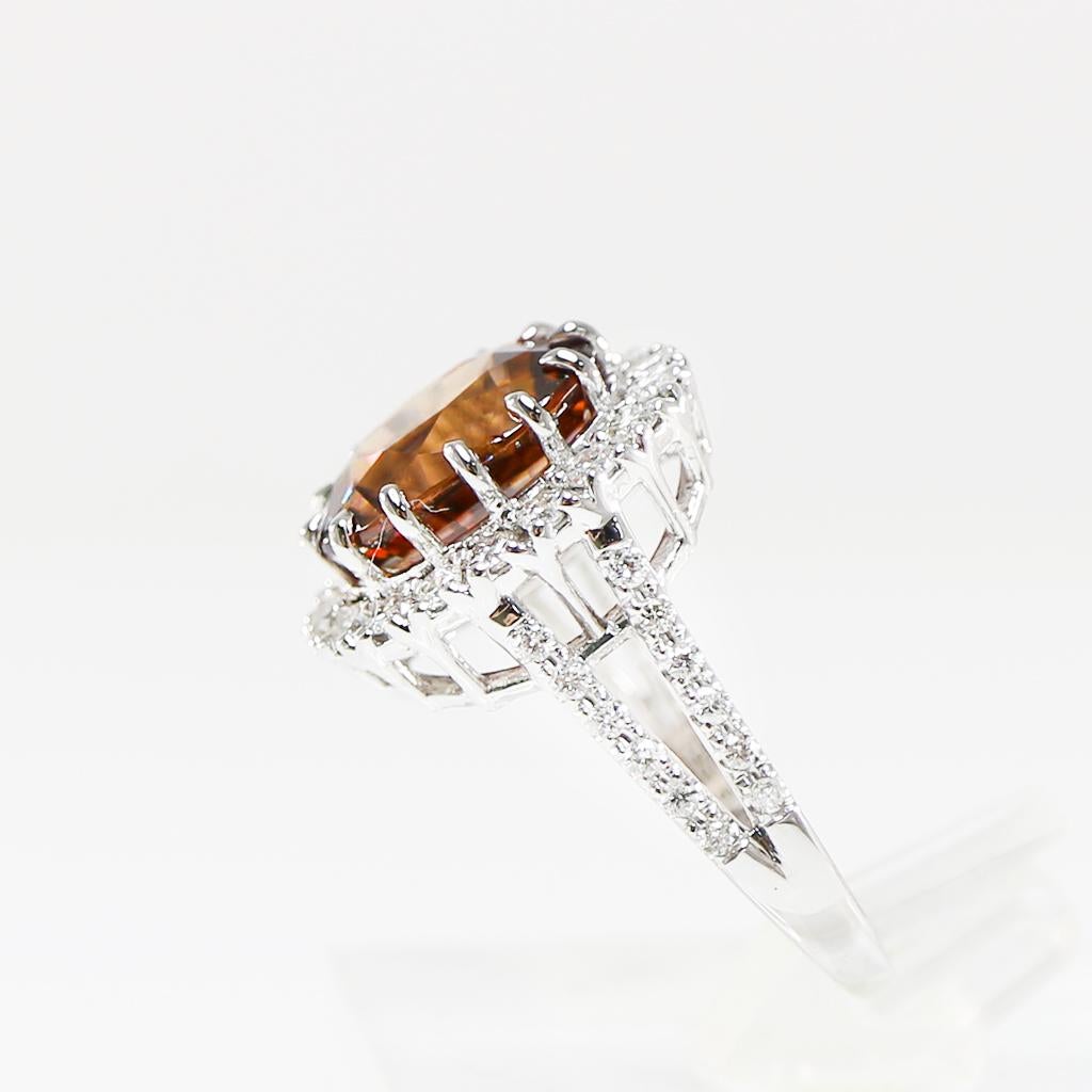Bague de fiançailles de style Art déco 14 carats avec zircon naturel de 5,34 carats et diamants en vente 1