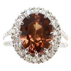 *NRP*IGI 14K 5.34 Ct Natural Zircon & Diamonds Art Deco Style Engagement Ring
