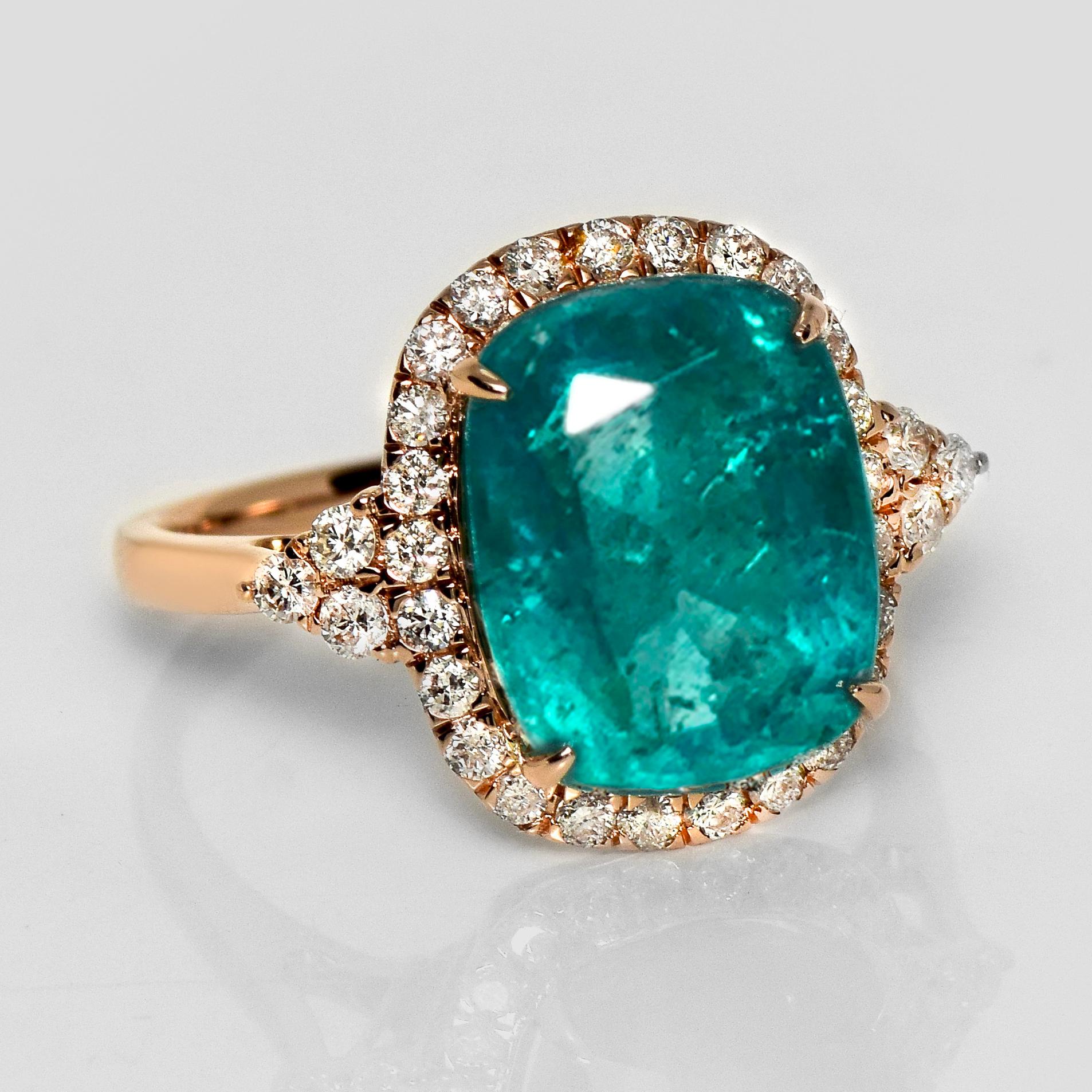 Contemporaneo IGI 14K 5.48 Ct Natural Paraiba Emerald&Diamonds Antique Engagement Ring in vendita