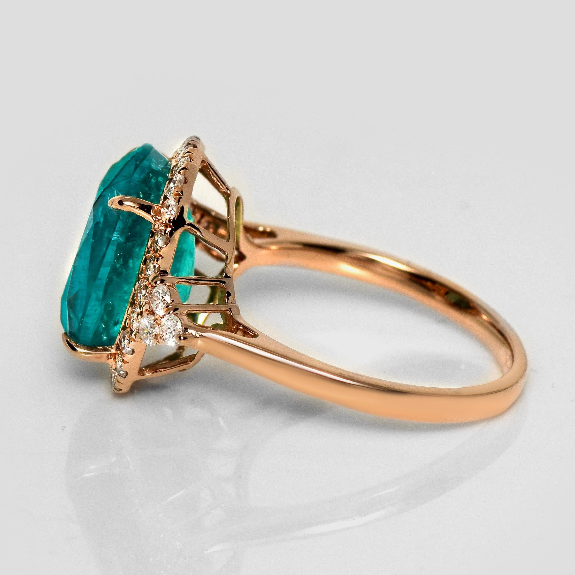 Taglio cuscino IGI 14K 5.48 Ct Natural Paraiba Emerald&Diamonds Antique Engagement Ring in vendita