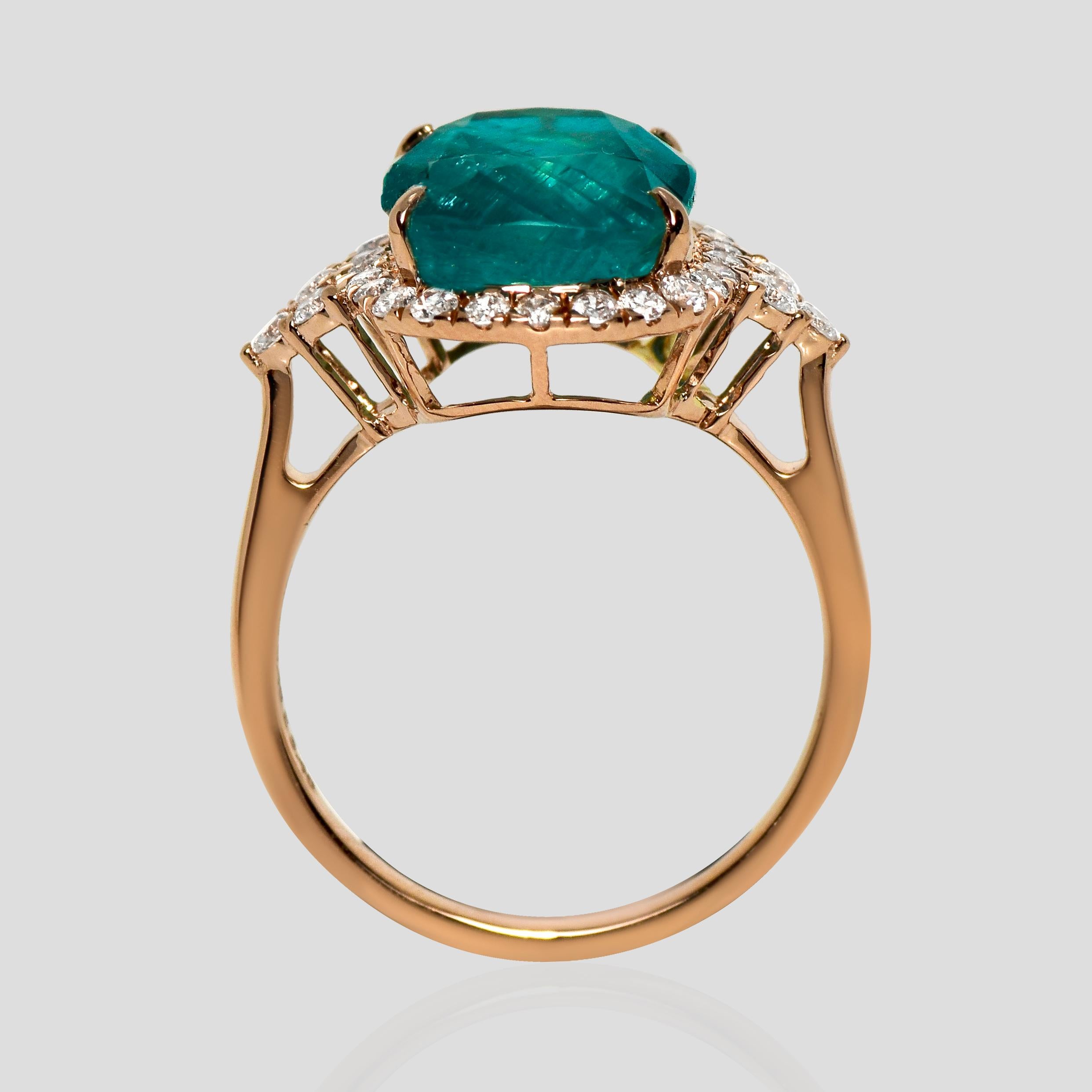 IGI 14K 5.48 Ct Natural Paraiba Emerald&Diamonds Antique Engagement Ring In condizioni Nuovo in vendita a Kaohsiung City, TW