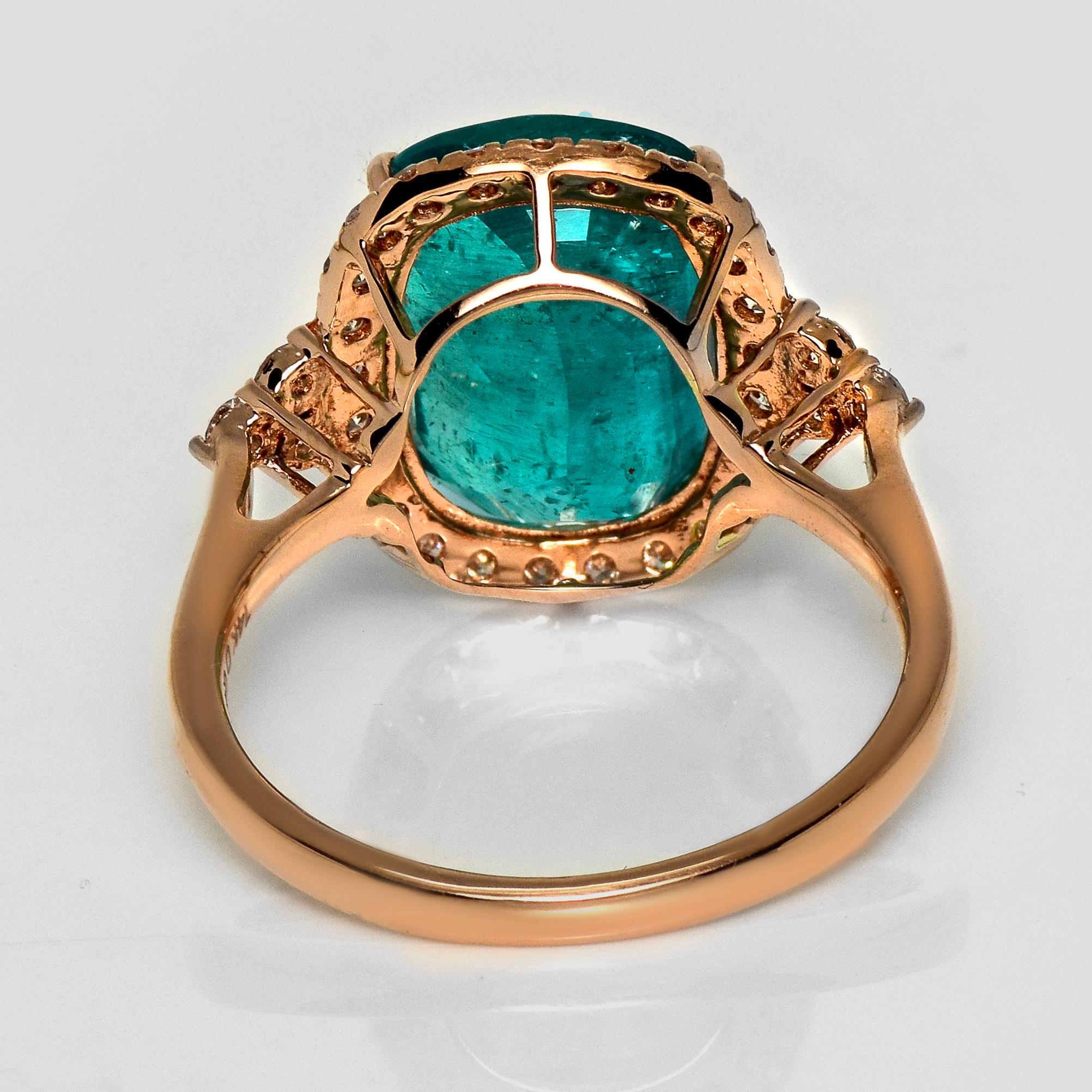IGI 14K 5.48 Ct Natural Paraiba Emerald&Diamonds Antique Engagement Ring in vendita 1