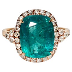 IGI 14K 5.48 Ct Natural Paraiba Emerald&Diamonds Antique Engagement Ring
