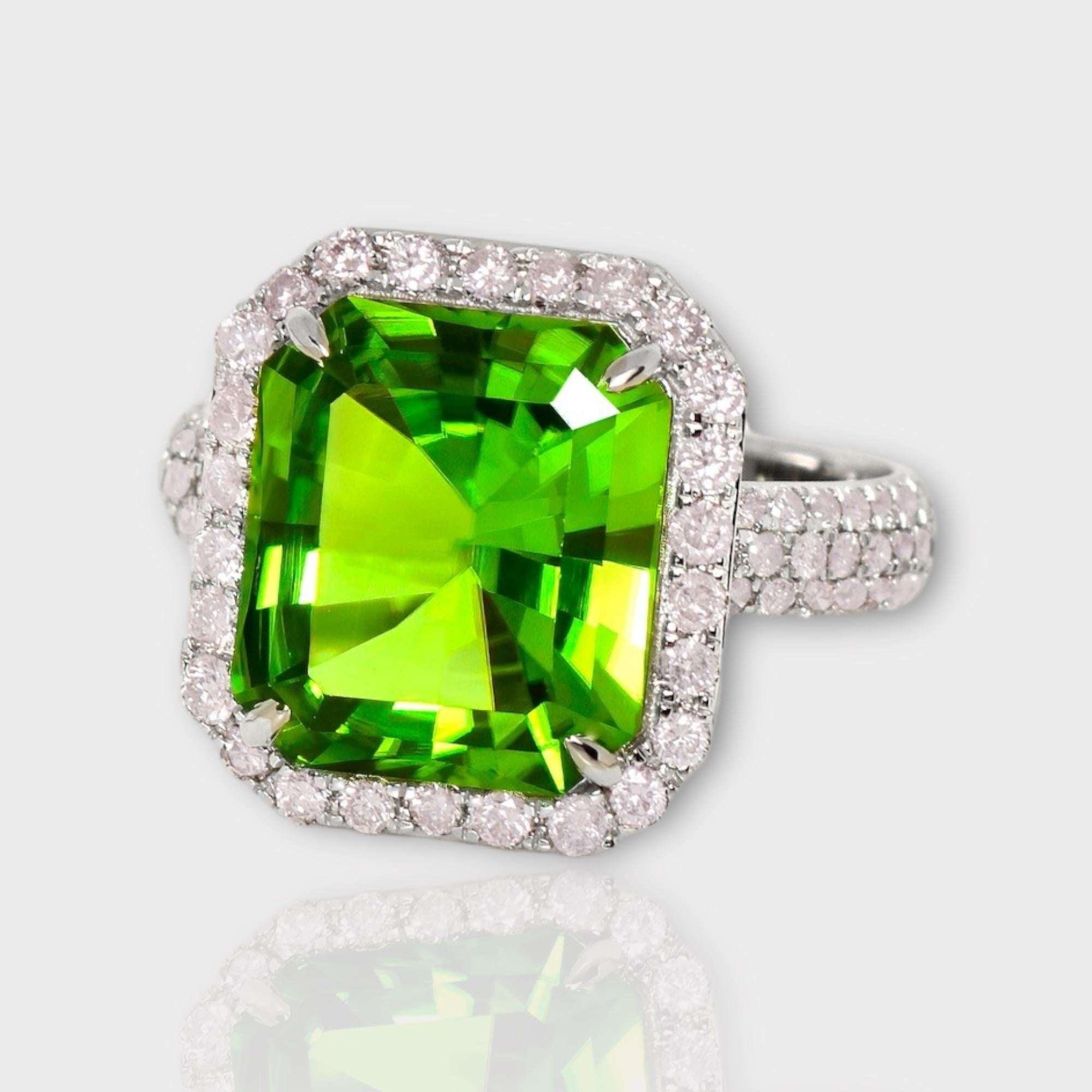 IGI 14k 5,50 Karat Top Peridot&Diamant Antiker Verlobungsring im Art-déco-Stil (Smaragdschliff)