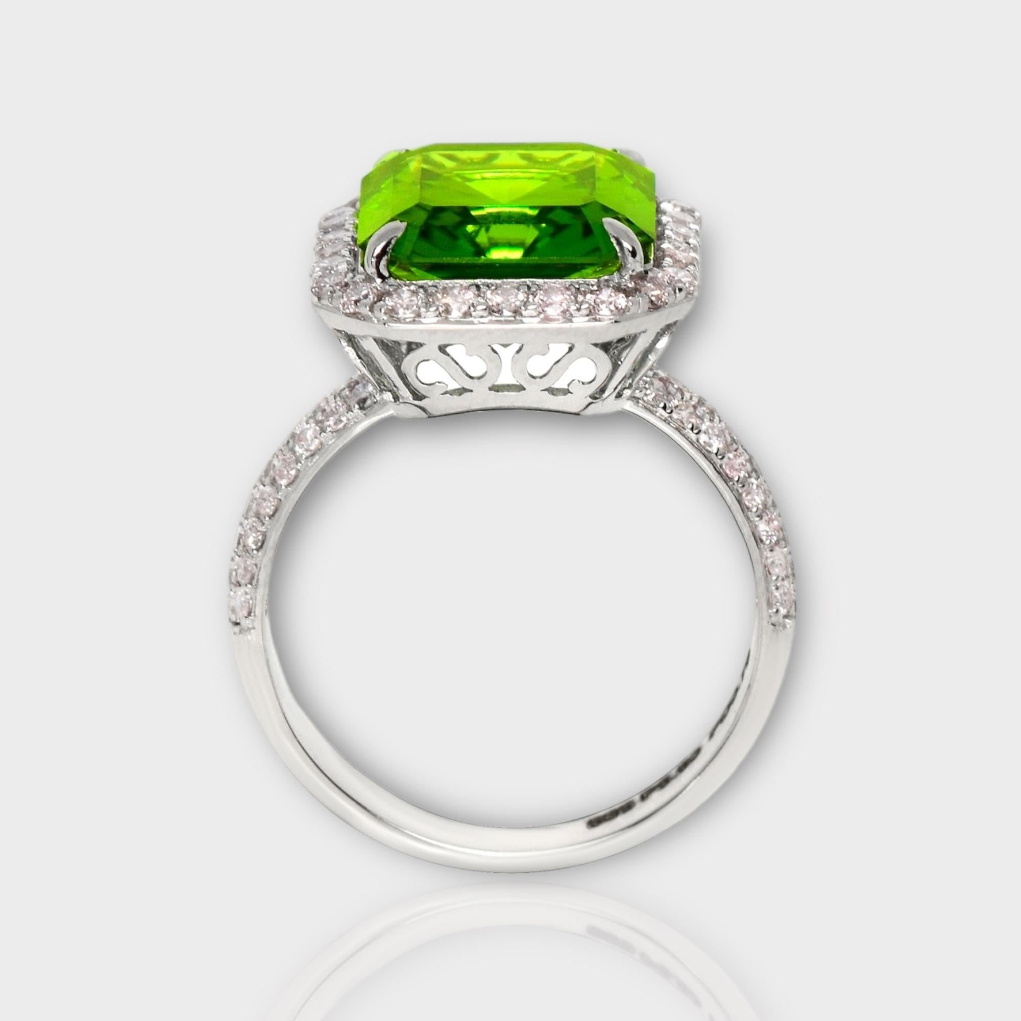IGI 14k 5,50 Karat Top Peridot&Diamant Antiker Verlobungsring im Art-déco-Stil im Zustand „Neu“ in Kaohsiung City, TW
