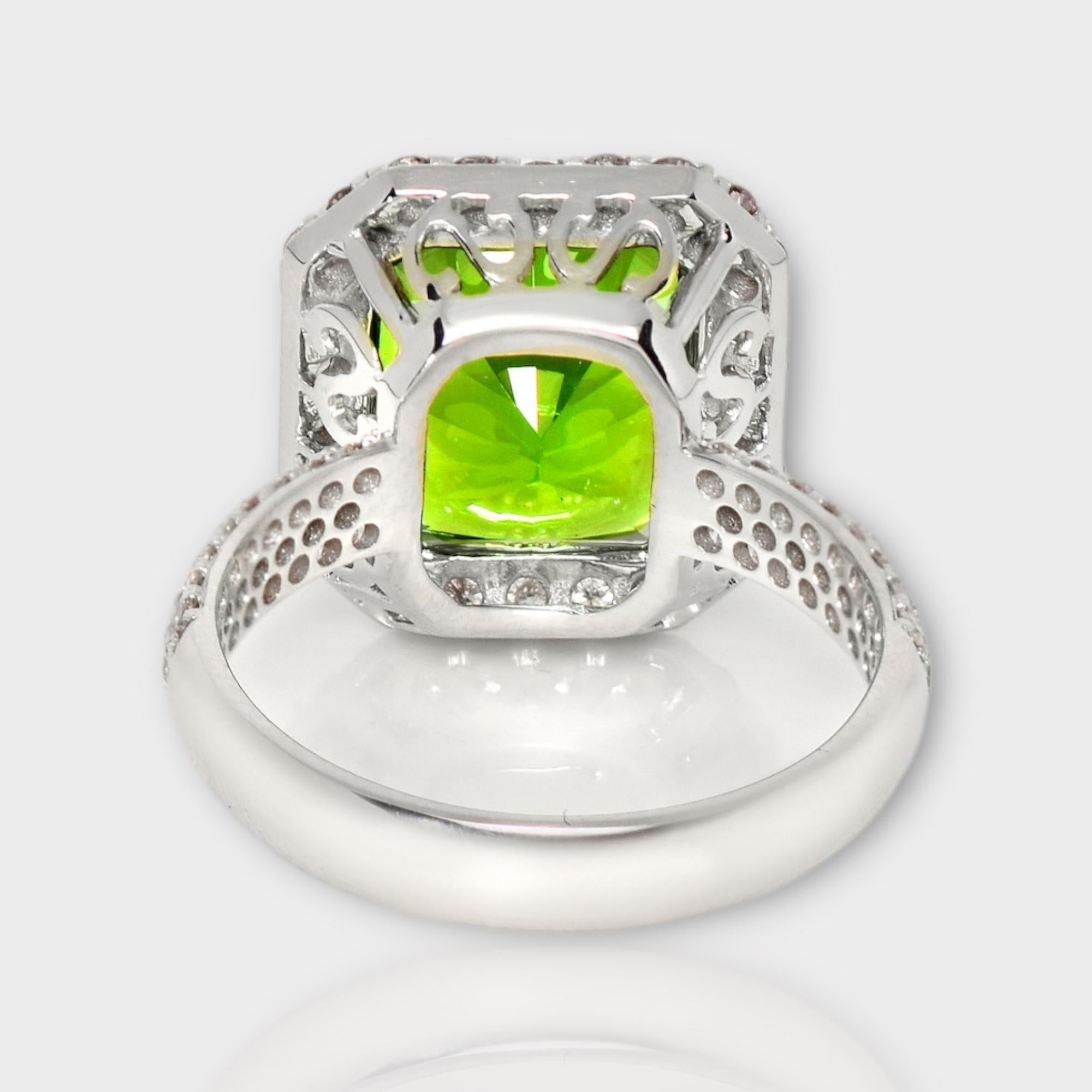IGI 14k 5,50 Karat Top Peridot&Diamant Antiker Verlobungsring im Art-déco-Stil 2