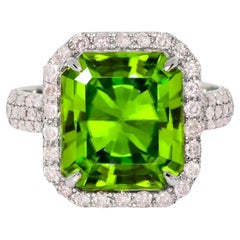 IGI 14k 5,50 Karat Top Peridot&Diamant Antiker Verlobungsring im Art-déco-Stil