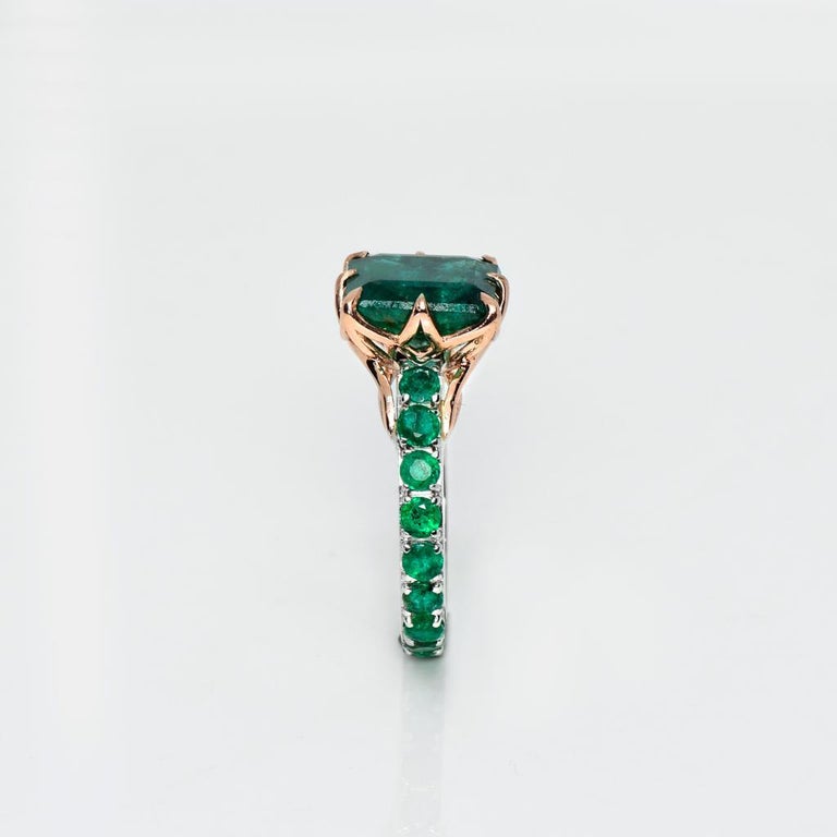 Emerald Cut *Sales* IGI 14K 5.69 Ctw Zambia Emerald Antique Art Deco Style Engagement Ring For Sale
