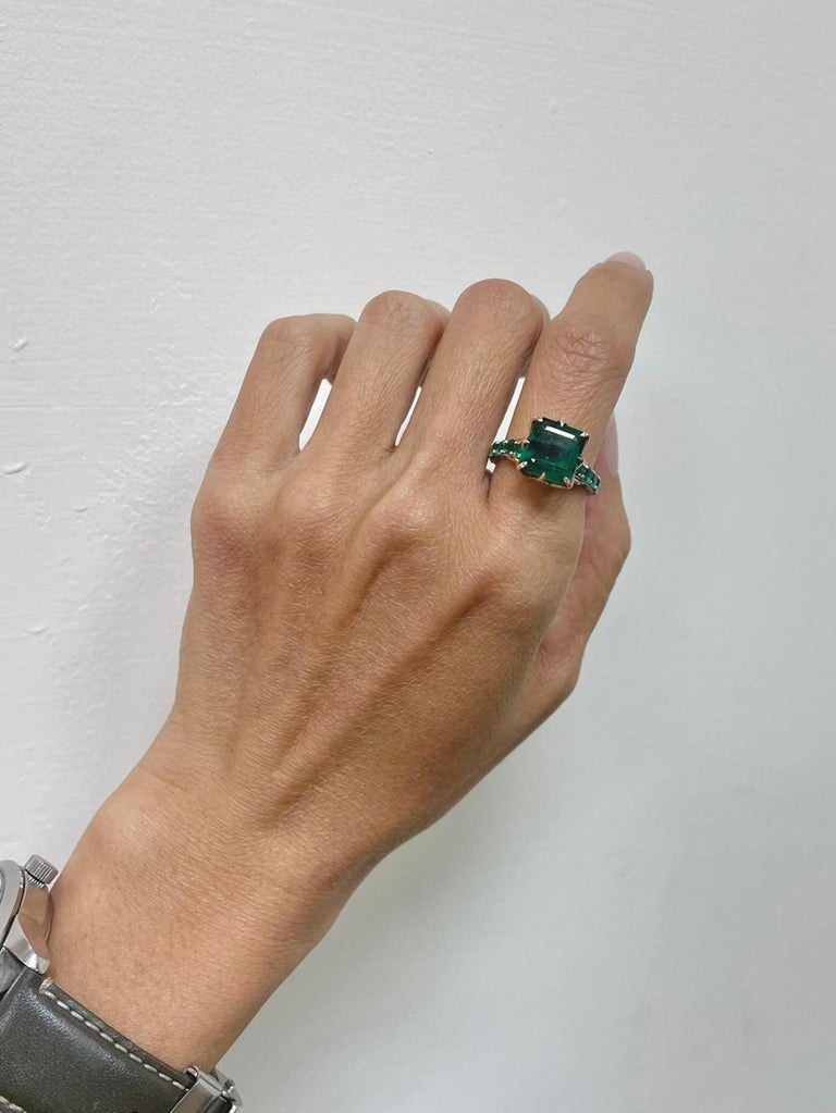 *Sales* IGI 14K 5.69 Ctw Zambia Emerald Antique Art Deco Style Engagement Ring For Sale 2