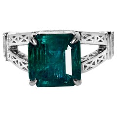 IGI 14K 5.88 Ct Natural Zambia Emerald&Diamonds Antique Engagement Ring