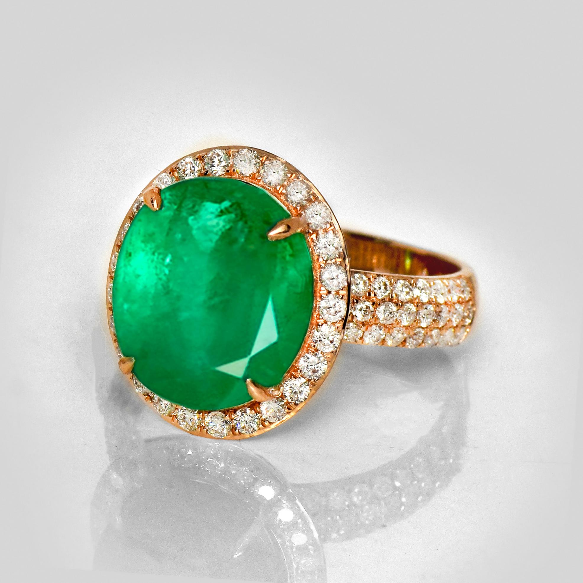 IGI 14K 5.95 Ct Esmeralda Natural&Diamantes Anillo de Compromiso Antiguo Contemporáneo en venta