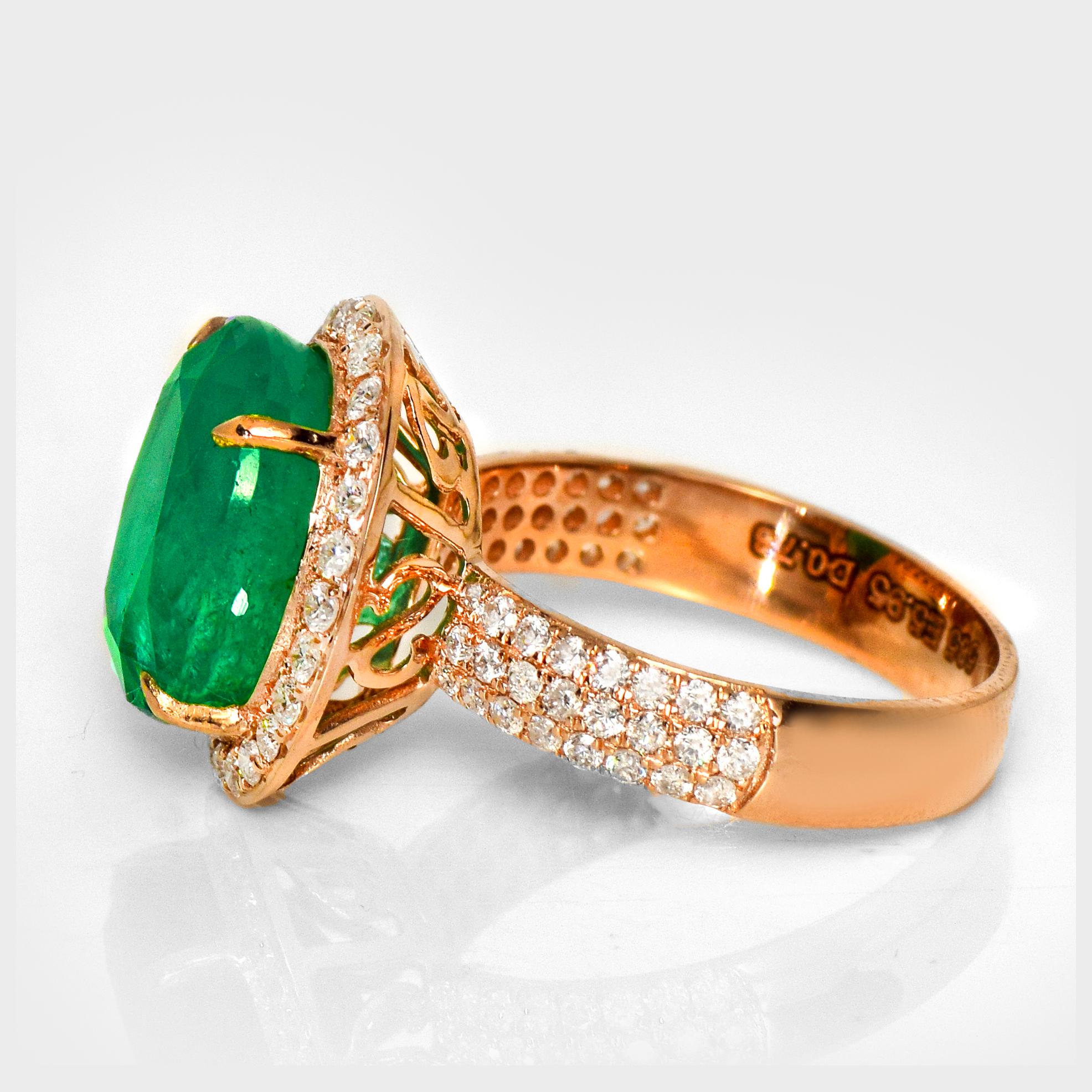 IGI 14K 5.95 Ct Esmeralda Natural&Diamantes Anillo de Compromiso Antiguo Corte oval en venta
