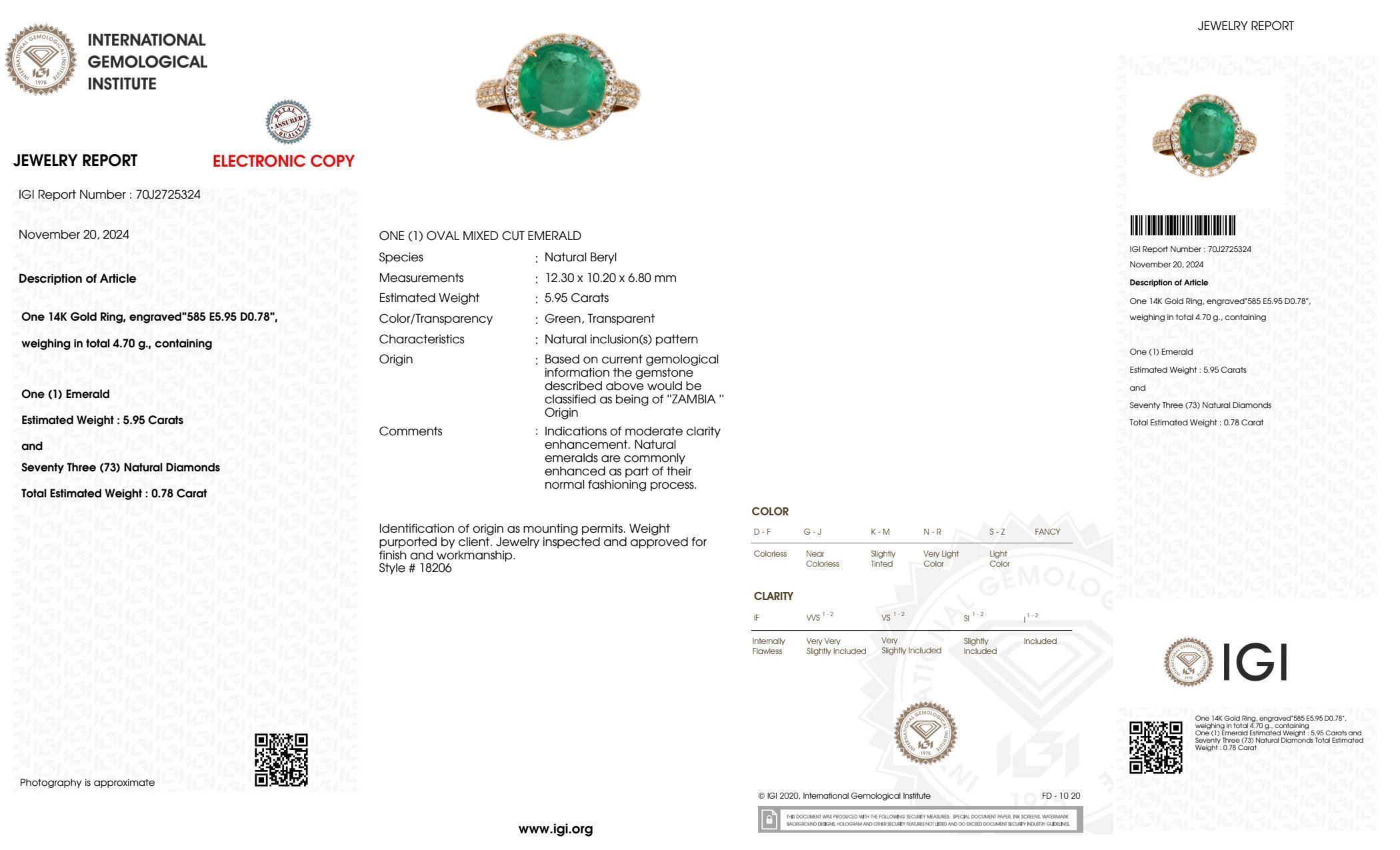 IGI 14K 5.95 Ct Esmeralda Natural&Diamantes Anillo de Compromiso Antiguo en venta 2