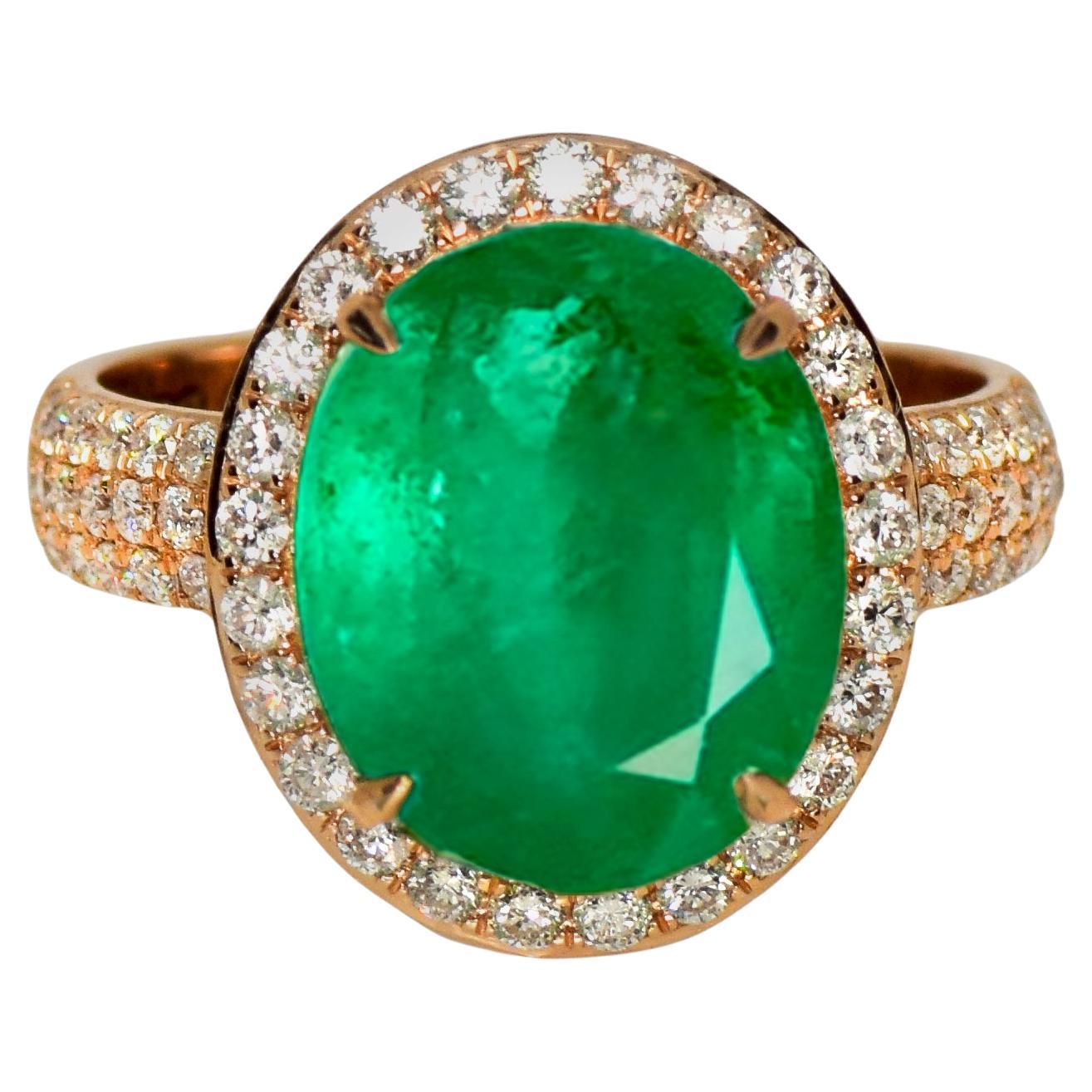 IGI 14K 5.95 Ct Natural Emerald&Diamonds Antique Engagement Ring