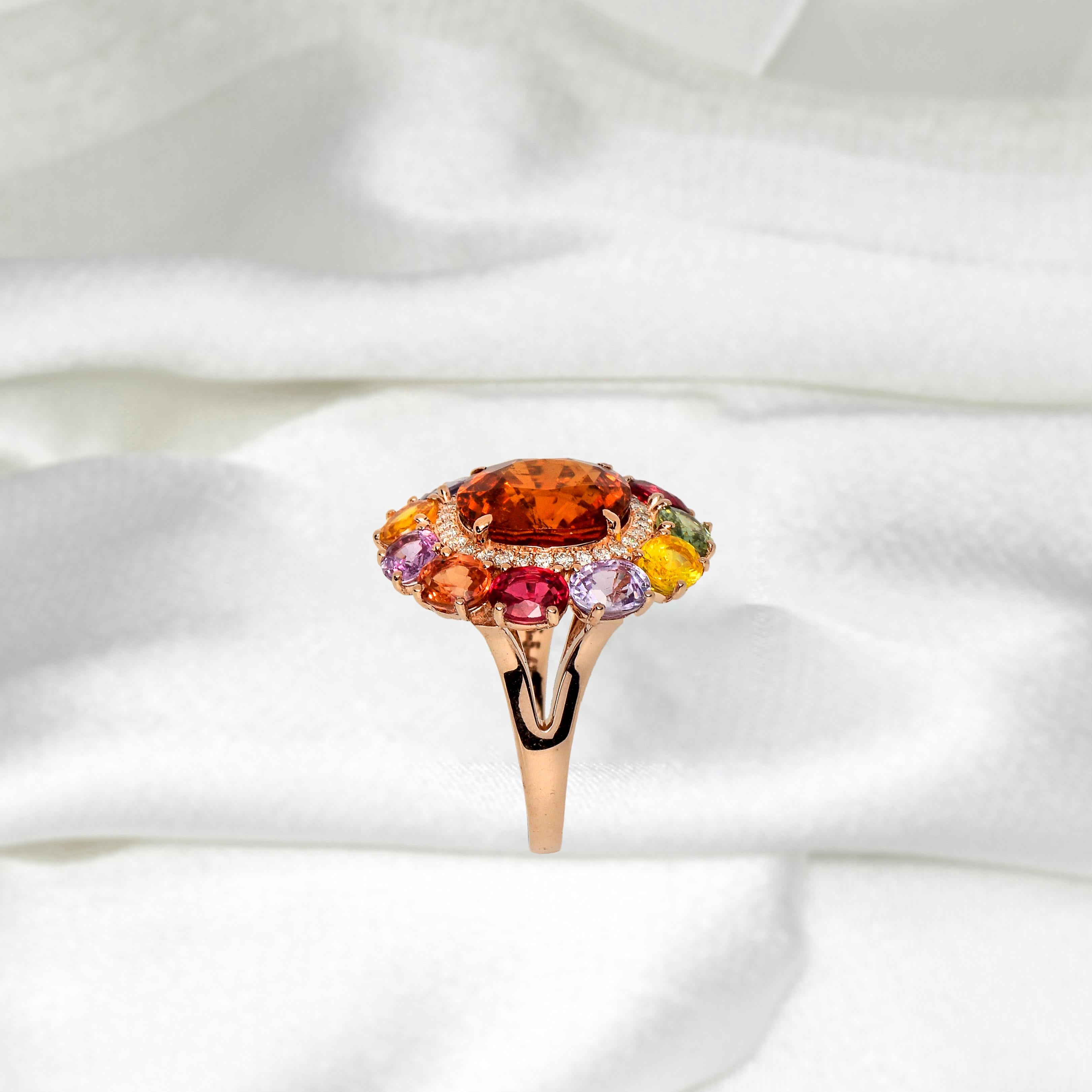 IGI 14K 6.02ct Garnet&Sapphires&Diamond Antique Art Deco Engagement Ring For Sale 4