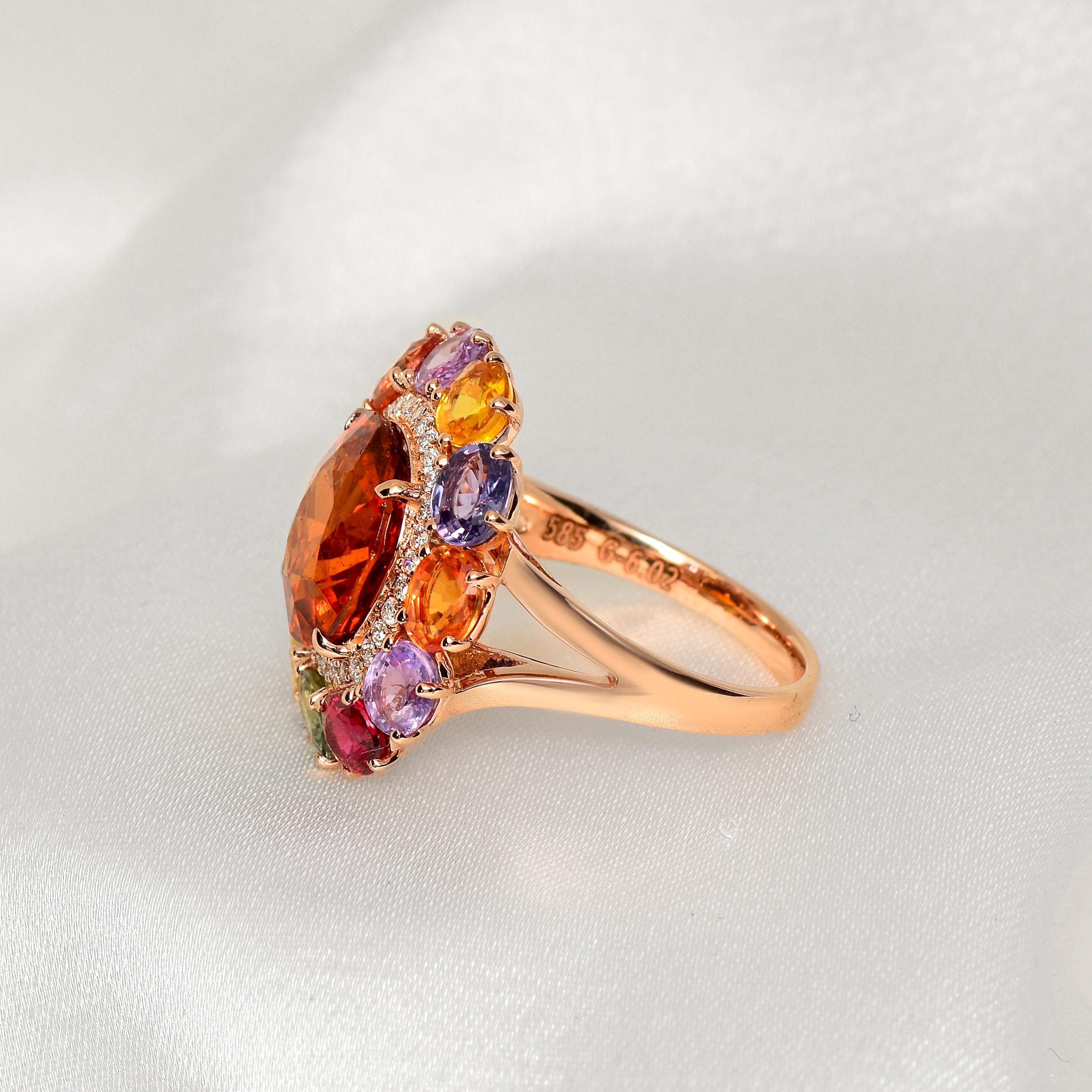 IGI 14K 6.02ct Garnet&Sapphires&Diamond Antique Art Deco Engagement Ring For Sale 4