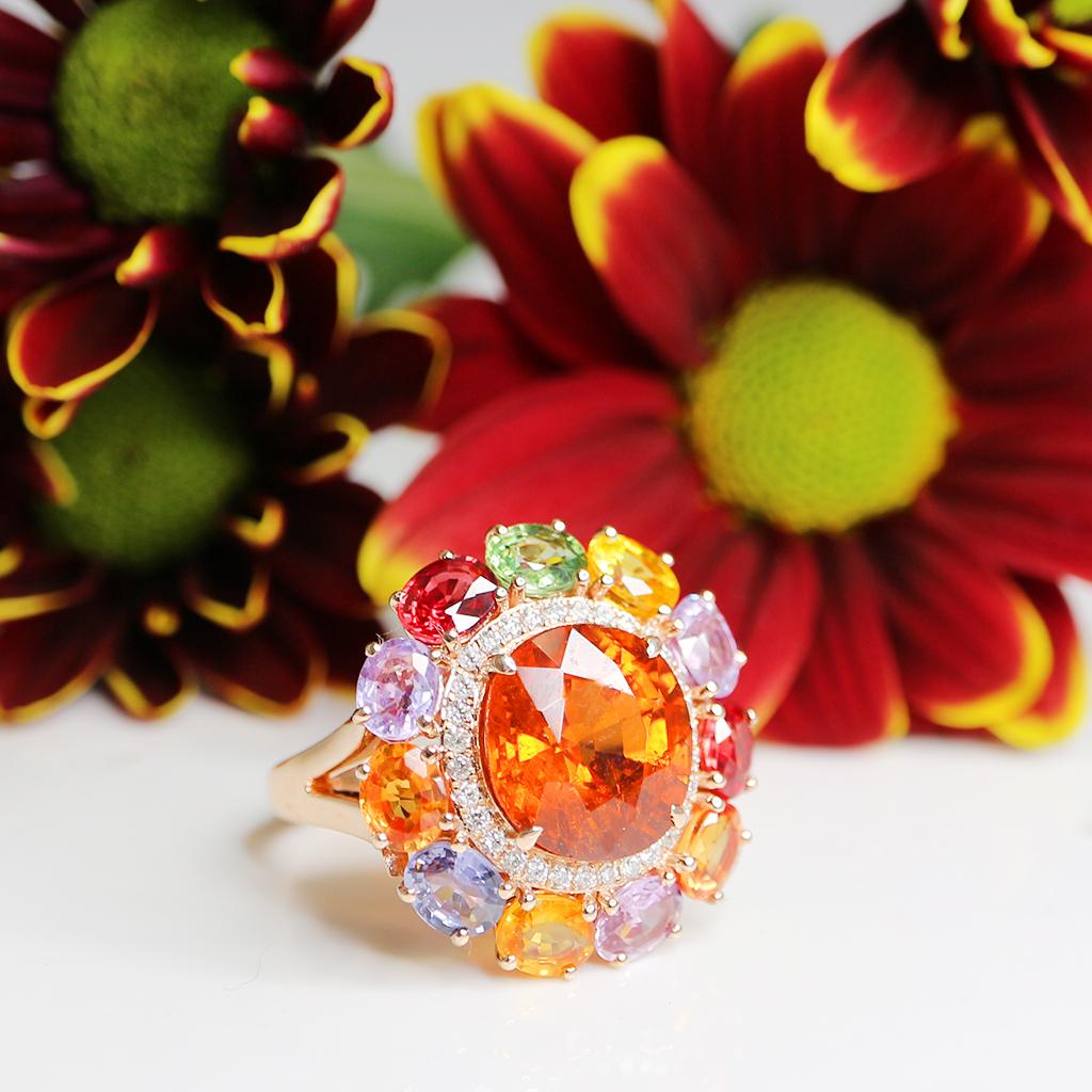 Cushion Cut IGI 14K 6.02ct Garnet&Sapphires&Diamond Antique Art Deco Engagement Ring For Sale