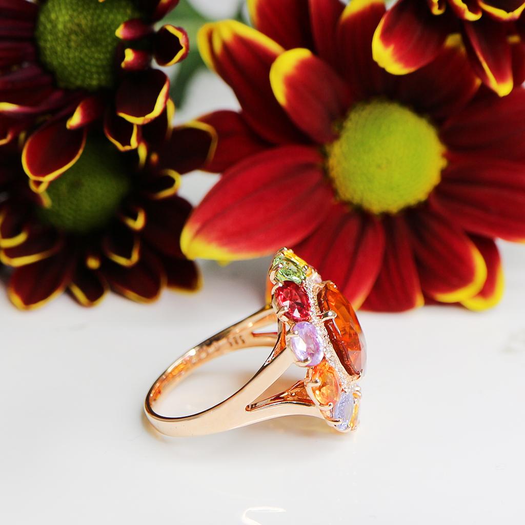 IGI 14K 6.02ct Garnet&Sapphires&Diamond Antique Art Deco Engagement Ring Pour femmes en vente