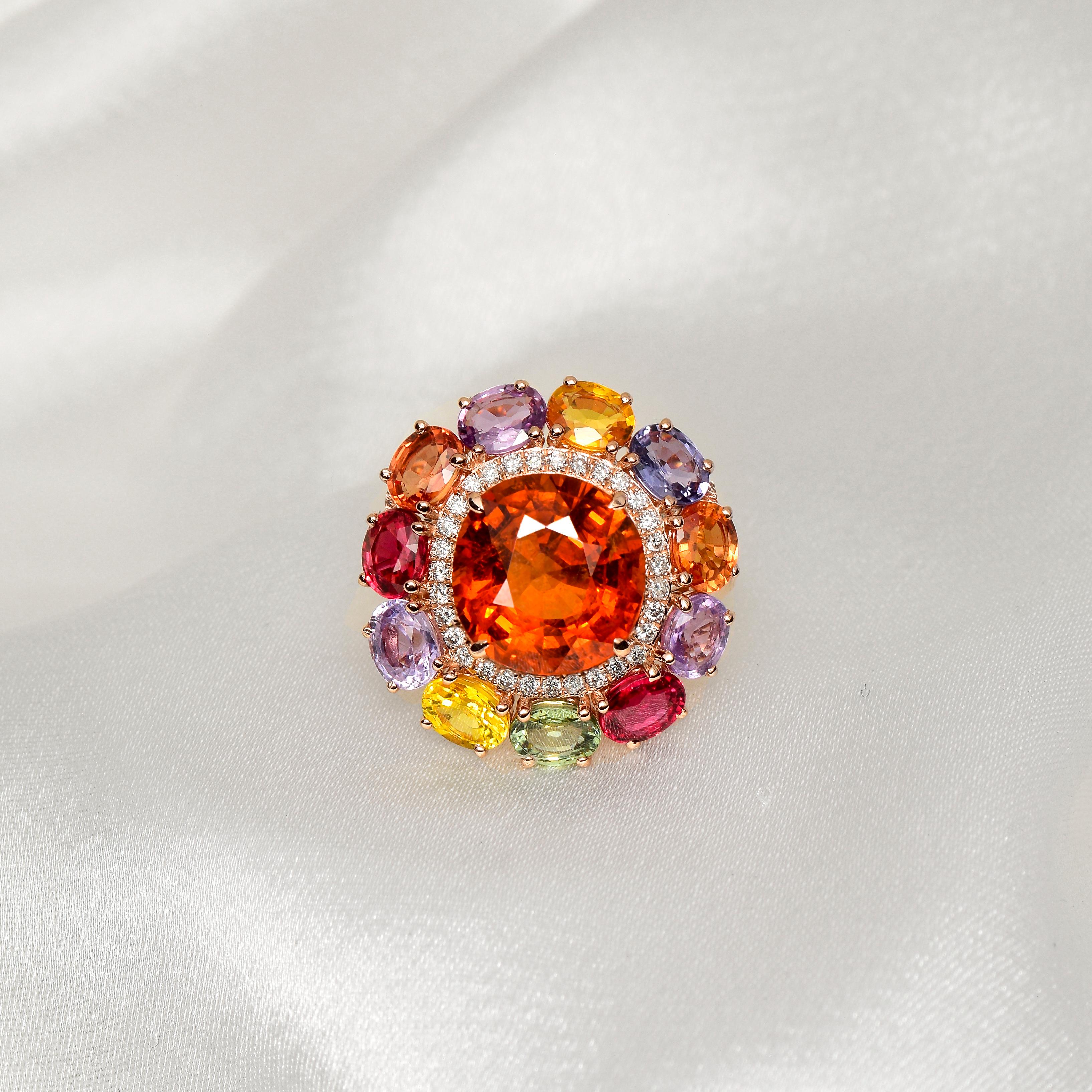 IGI 14K 6.02ct Garnet&Sapphires&Diamond Antique Art Deco Engagement Ring For Sale 1