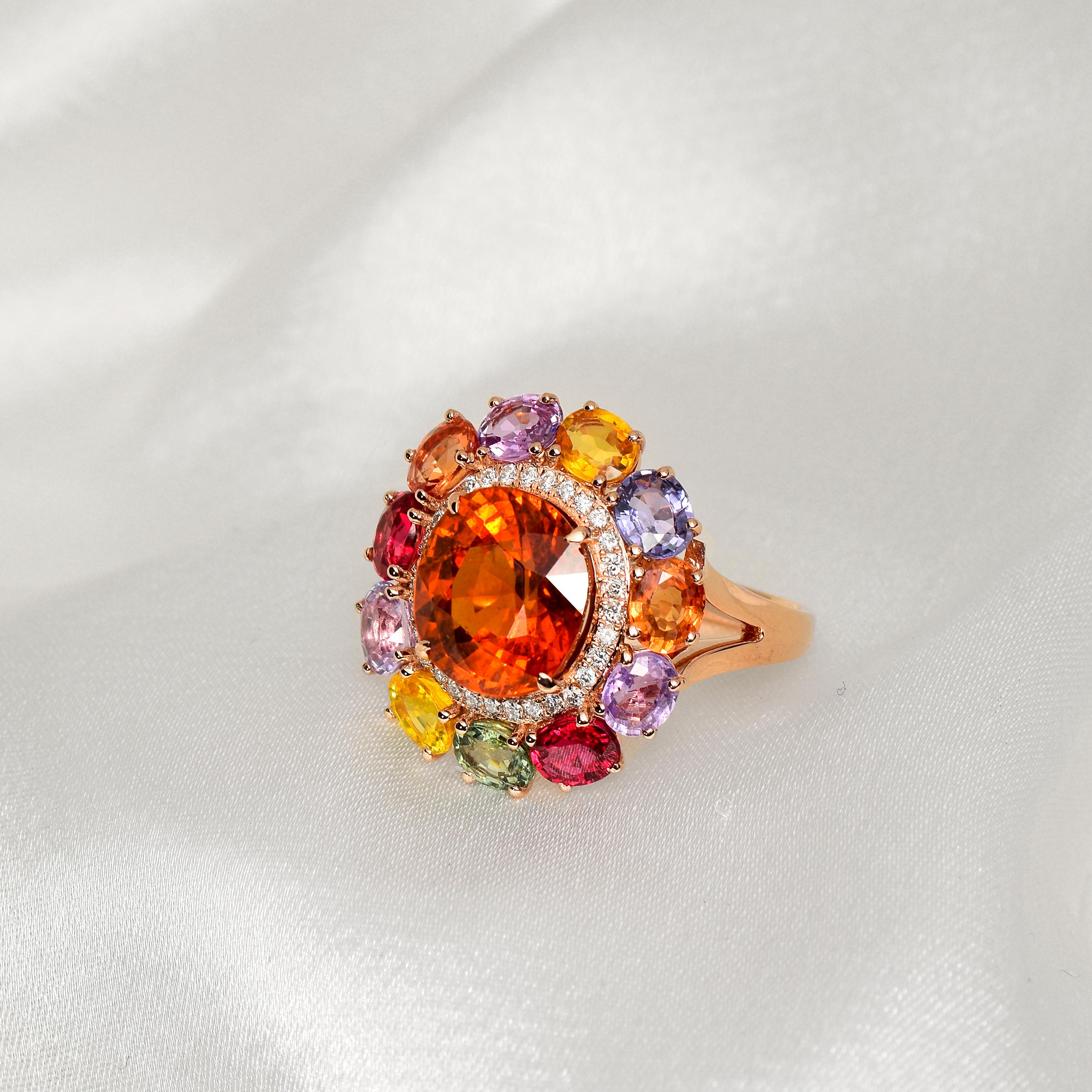 IGI 14K 6.02ct Garnet&Sapphires&Diamond Antique Art Deco Engagement Ring For Sale 1