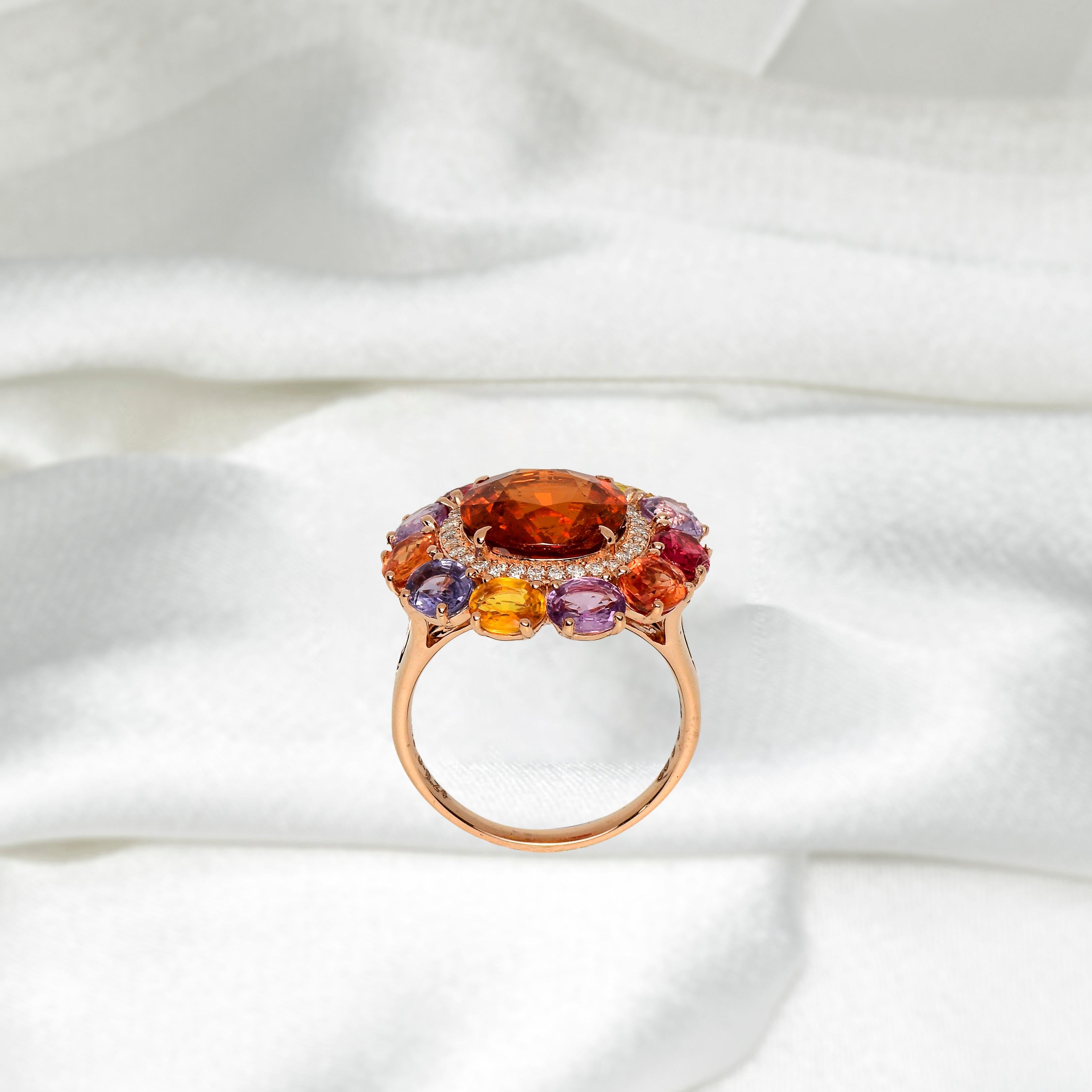 IGI 14K 6.02ct Garnet&Sapphires&Diamond Antique Art Deco Engagement Ring en vente 3