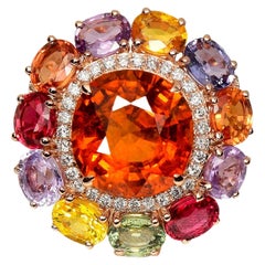IGI 14K 6.02ct Garnet&Sapphires&Diamond Antique Art Deco Engagement Ring
