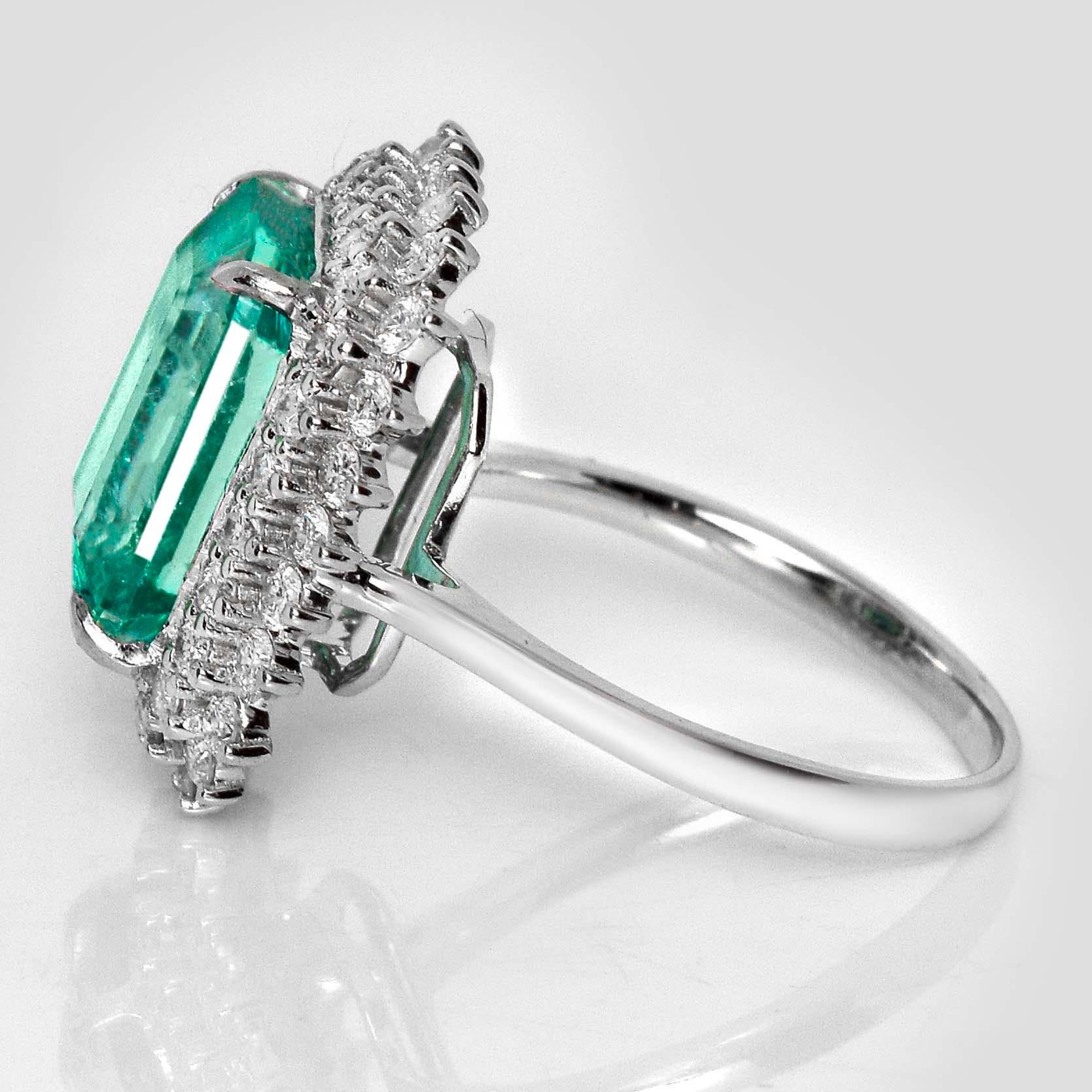 Emerald Cut IGI 14K 6.19 Ct Natural Emerald&Diamonds Antique Engagement Ring