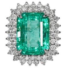 IGI 14K 6.19 Ct Natural Emerald&Diamonds Antique Engagement Ring