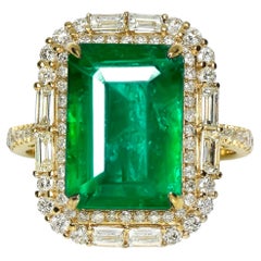 IGI 14K 6,60 qt Esmeralda verde viva natural&Diamantes Anillo de compromiso Art Déco